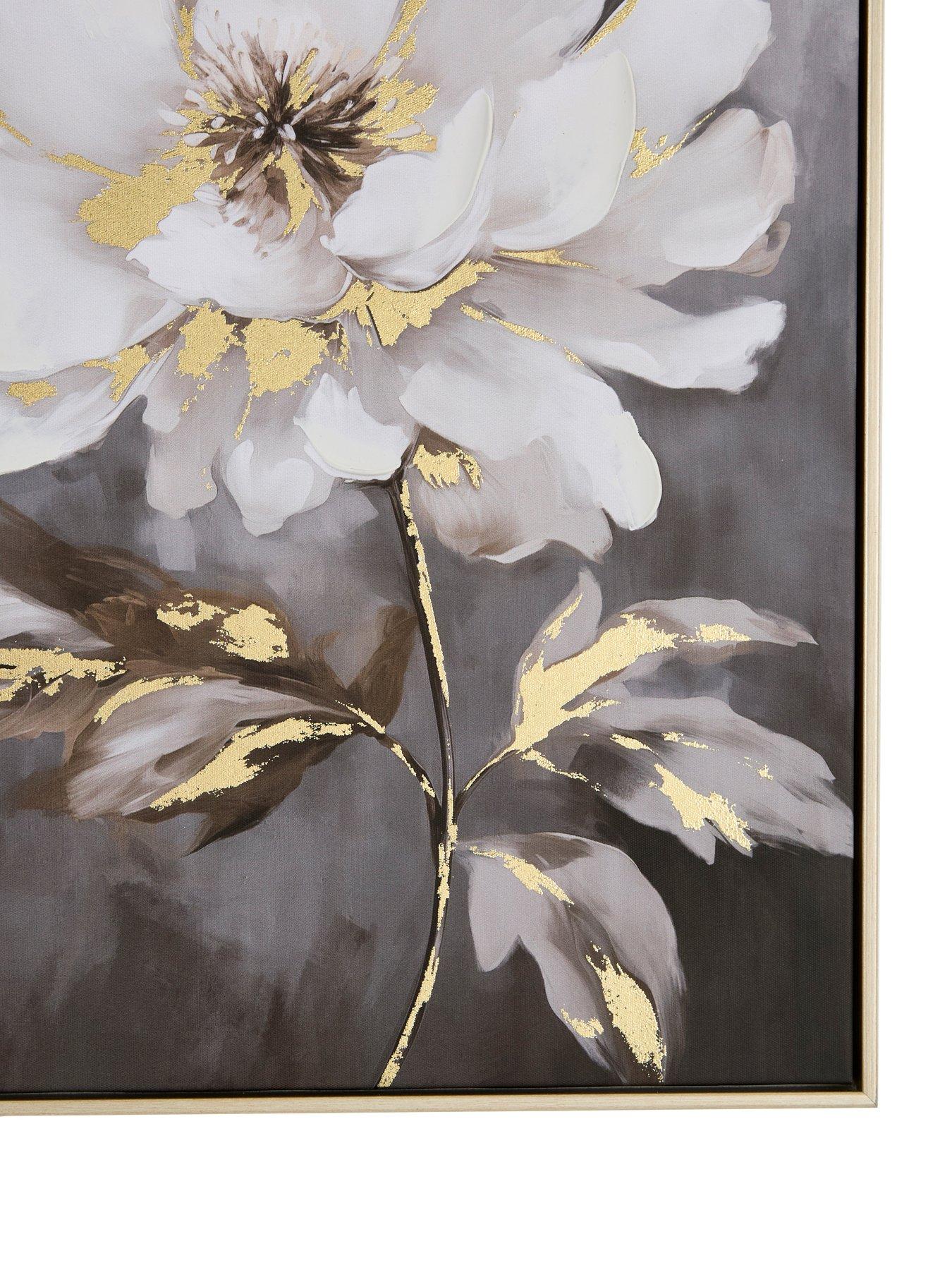 Image 6 of 6 of Very Home Set of 2 Printed White Flower Capped Canvas with Gold Foil 40x50cm - FSC&reg; Certified