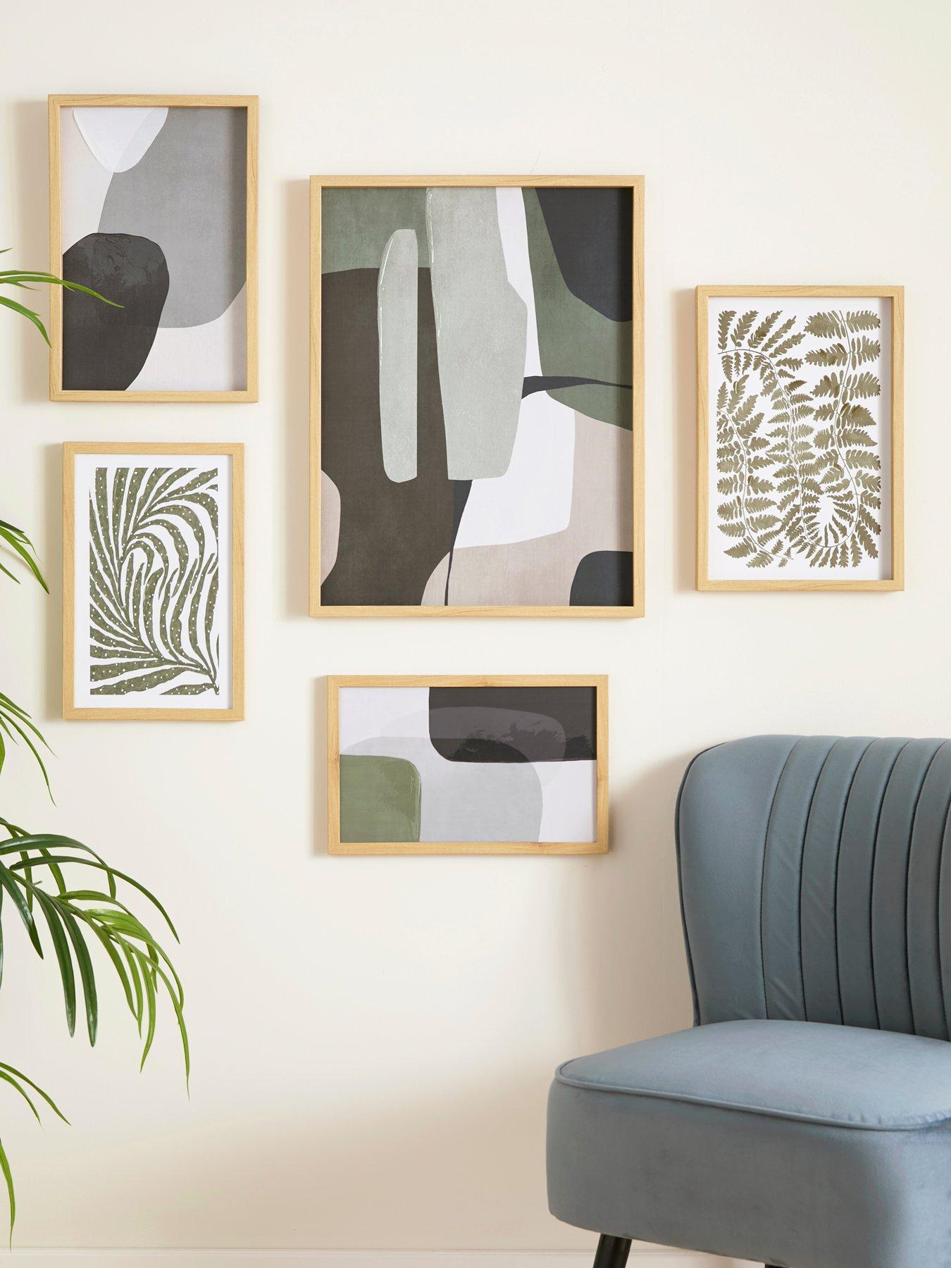 Very Home Set of 5 Green Abstract Printed Canvas with Hand Paint - FSC® Certified