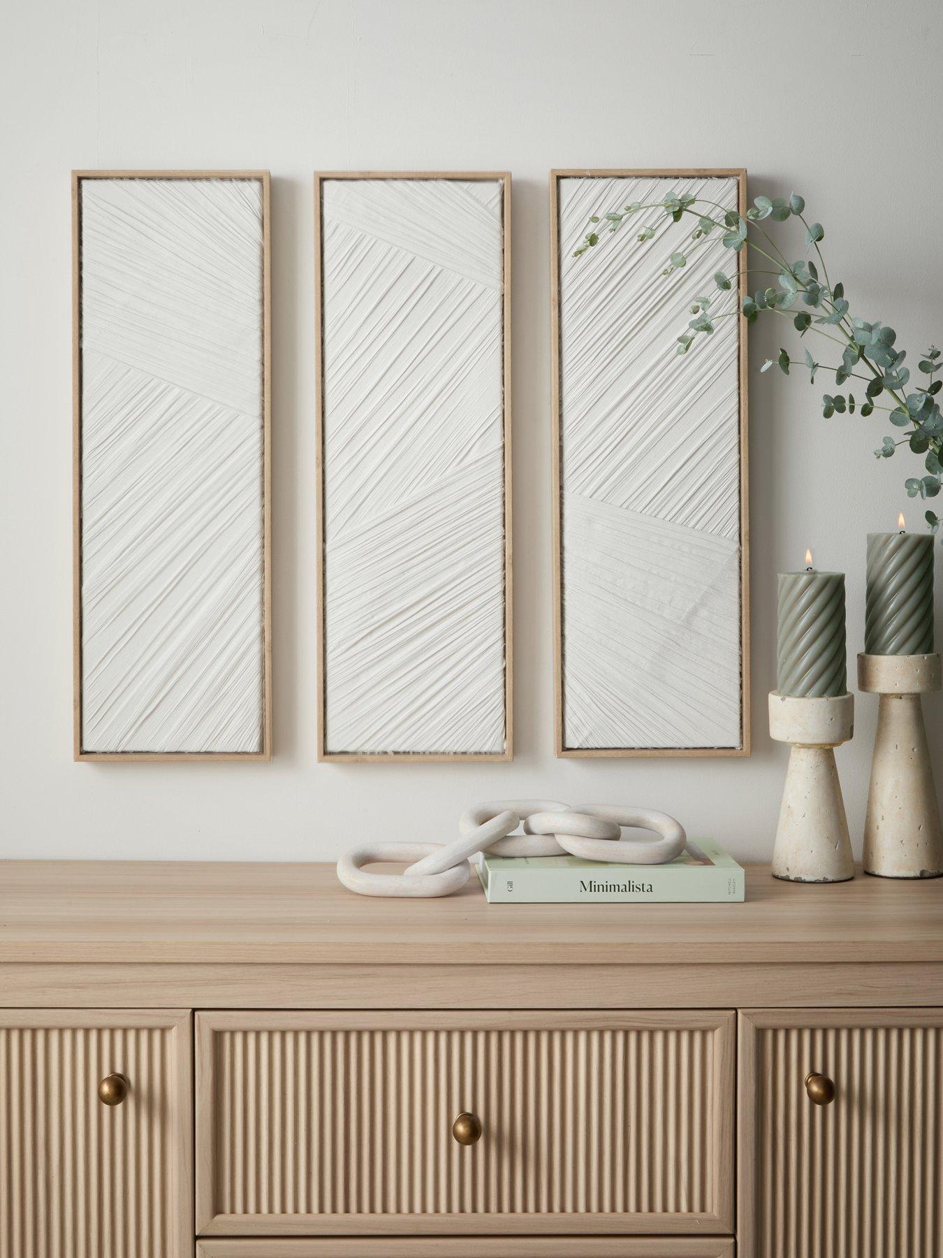 Michelle Keegan Home MK Set of 3 Long White Wall Arts 60x20cm - FSC® Certified
