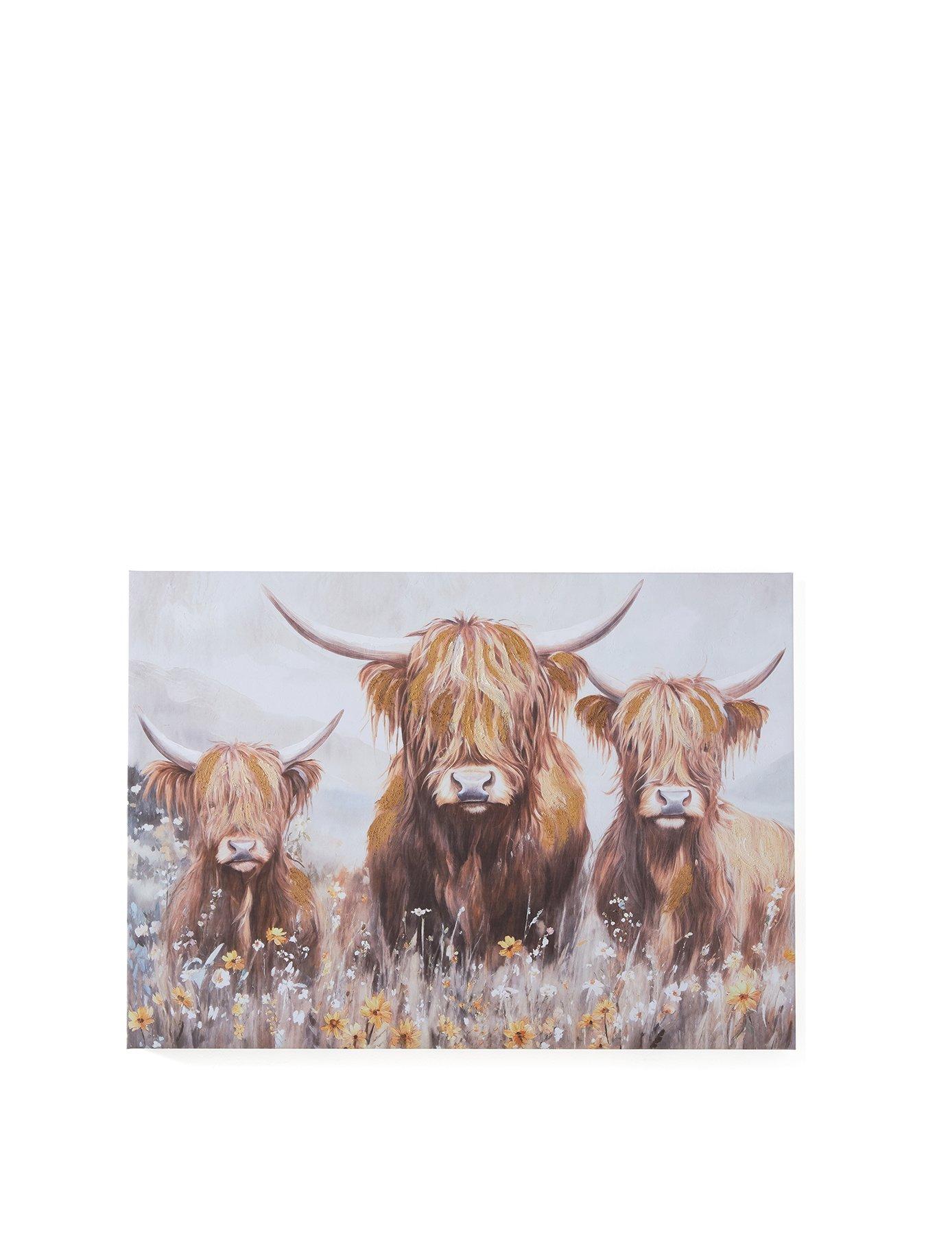 Image 2 of 6 of Very Home Highland Cow Family Printed Canvas with Hand Paint 70x50cm - FSC&reg;&nbsp;Certified