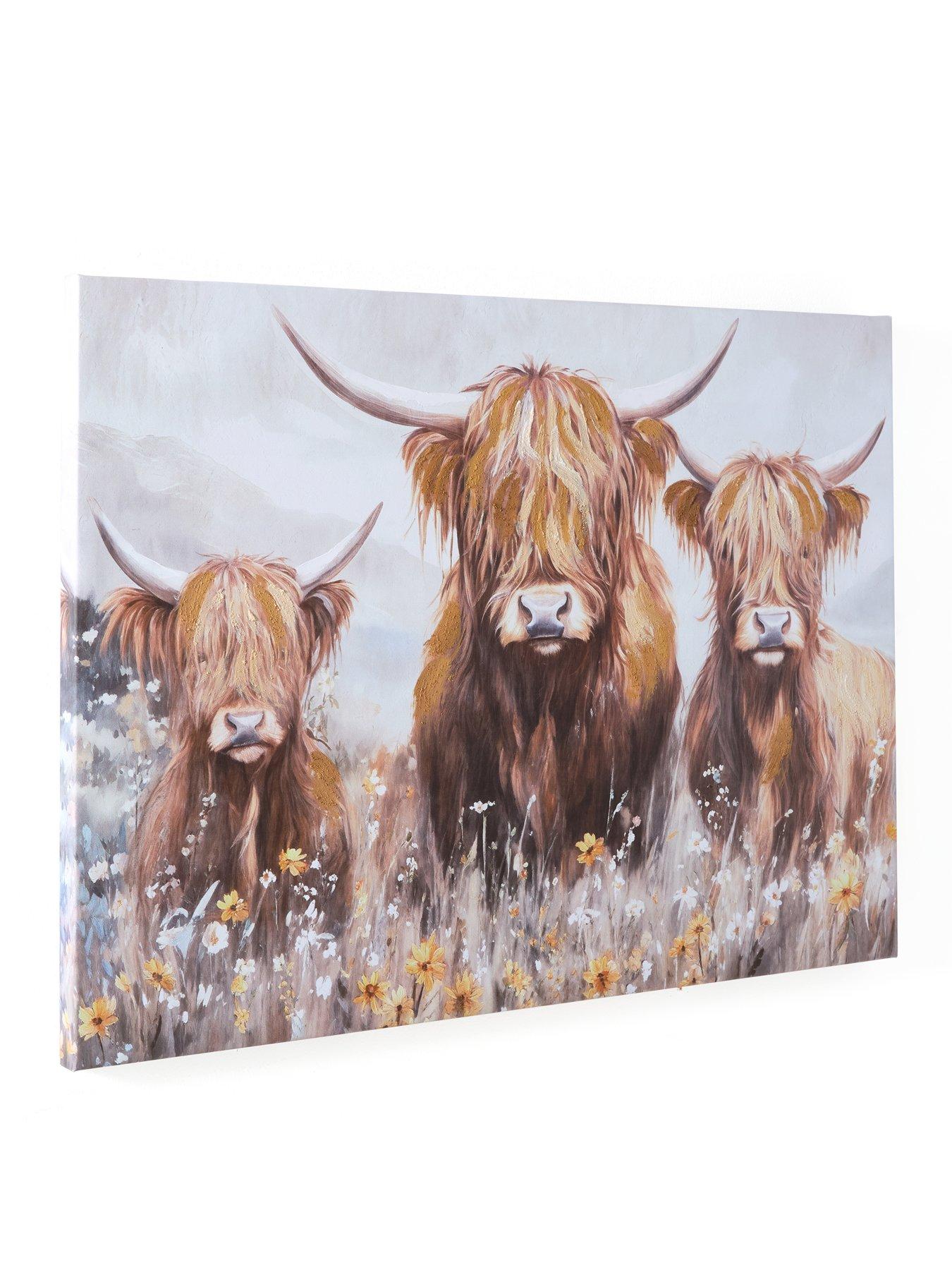 Image 3 of 6 of Very Home Highland Cow Family Printed Canvas with Hand Paint 70x50cm - FSC&reg;&nbsp;Certified