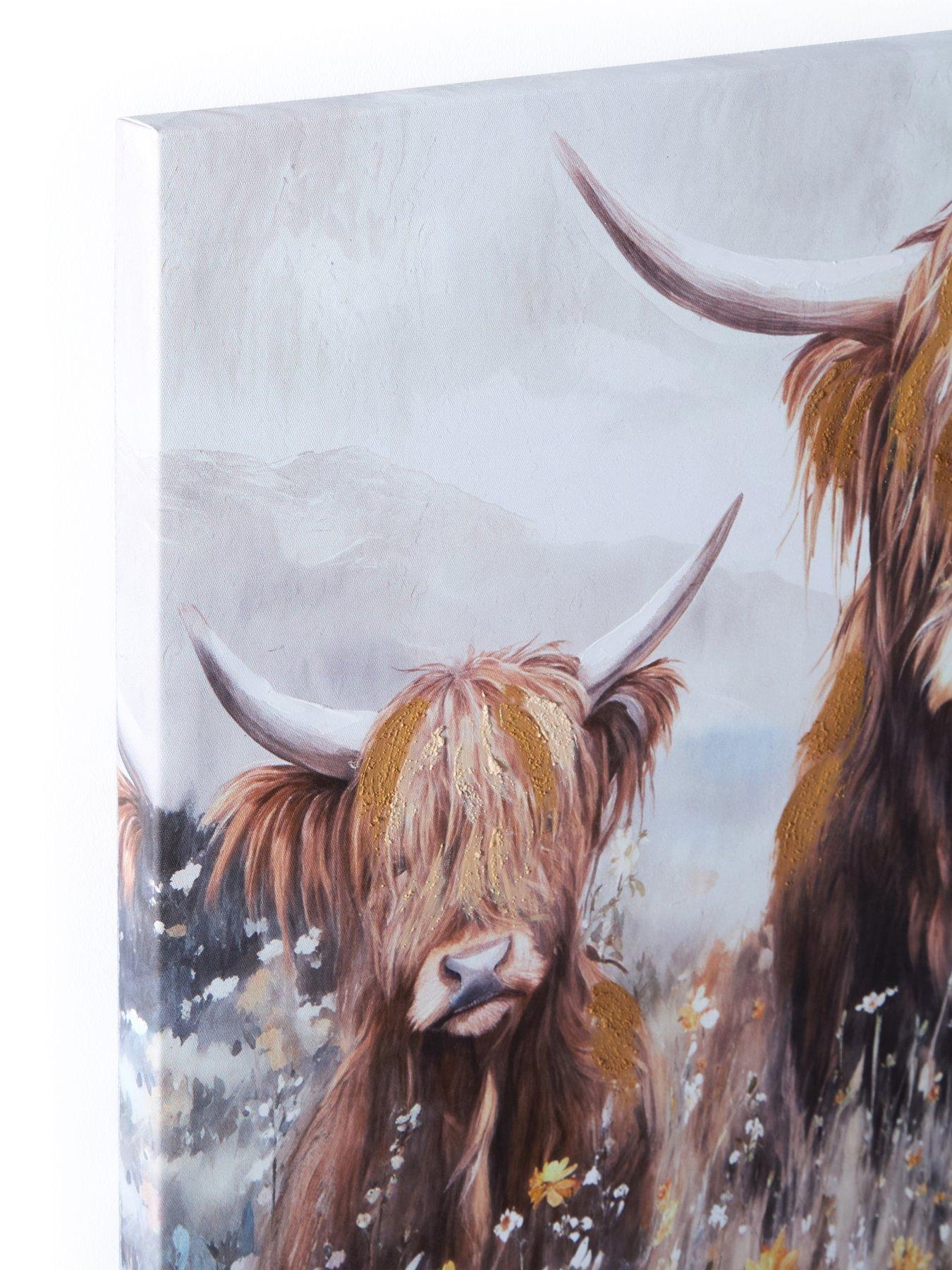 Image 4 of 6 of Very Home Highland Cow Family Printed Canvas with Hand Paint 70x50cm - FSC&reg;&nbsp;Certified