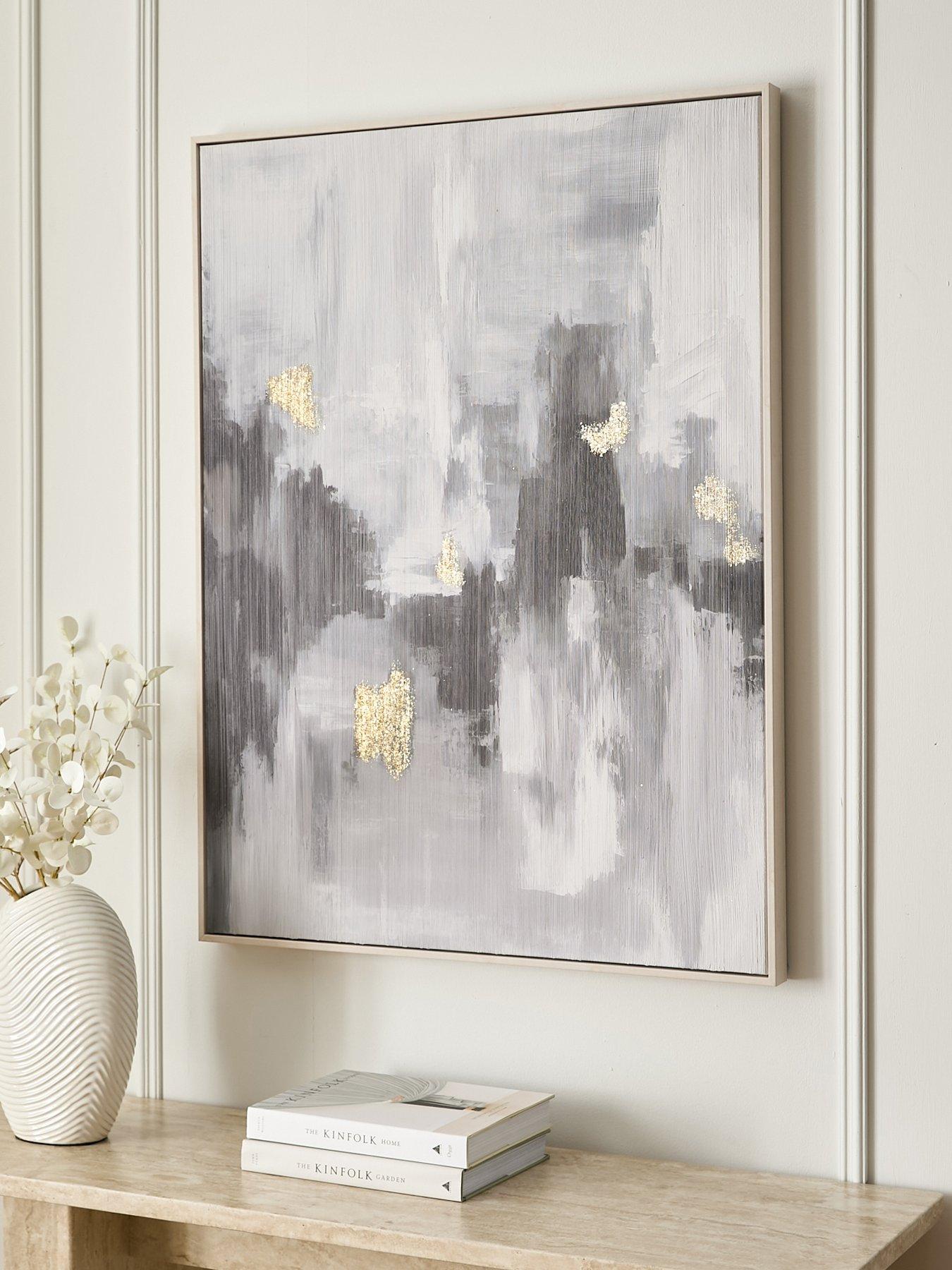The Very Collection Grey Abstract Textured Capped Canvas with Gold Leaf 76x100cm - FSC® Certified