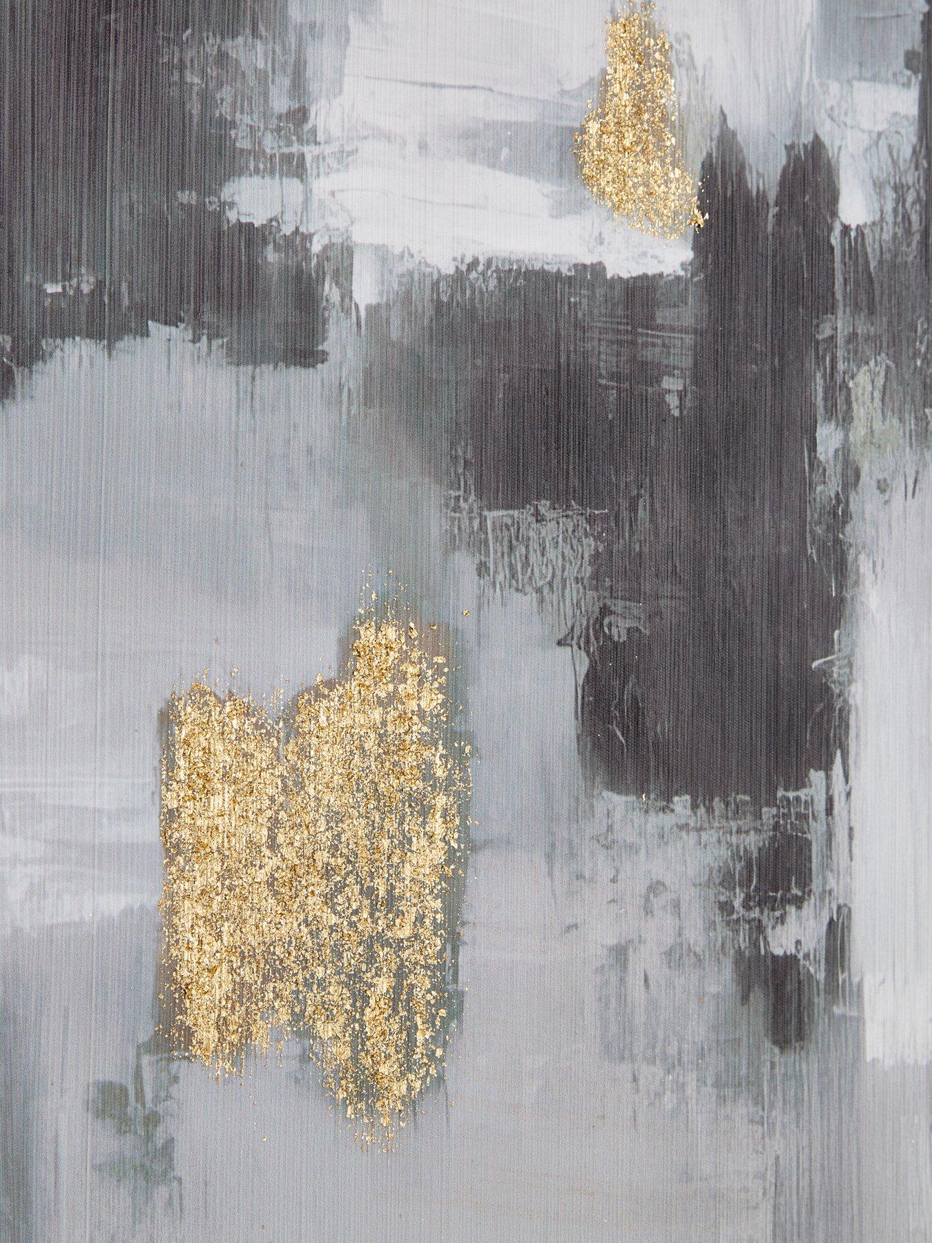 Image 5 of 6 of Very Home Grey Abstract Textured Capped Canvas with Gold Leaf 76x100cm - FSC&reg; Certified