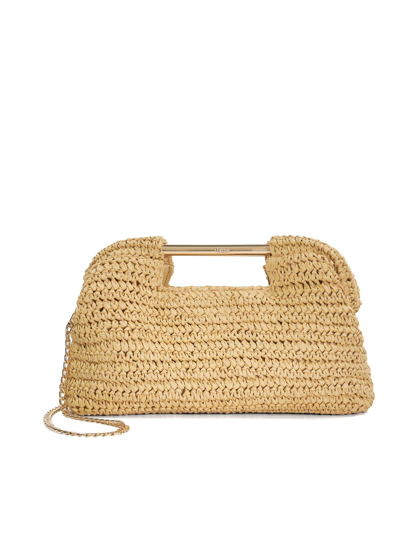 undefined Elsabeth Raffia Bag With Gold Handles - Natural