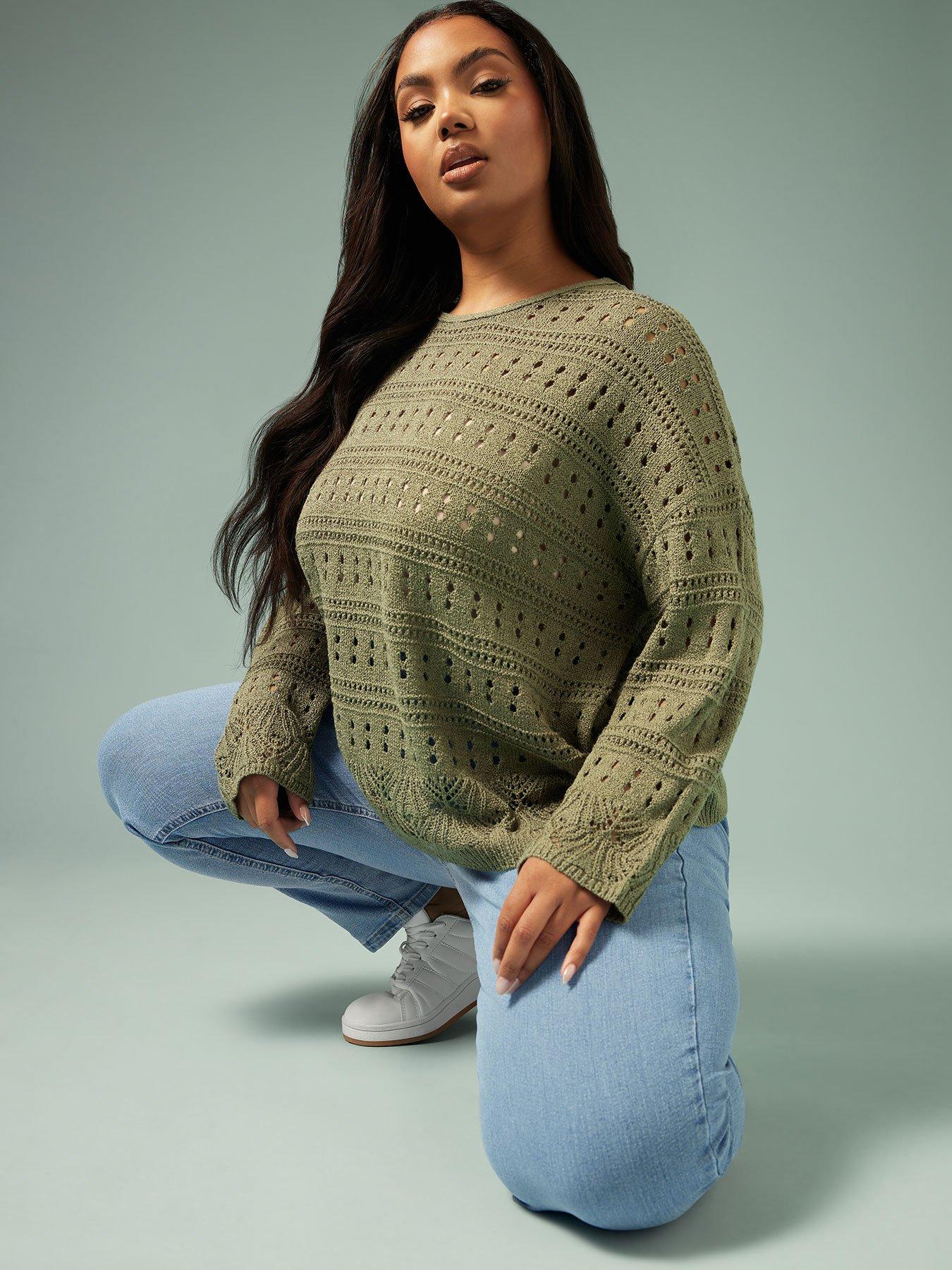 undefined Curve Pointelle Stitch Jumper - Green