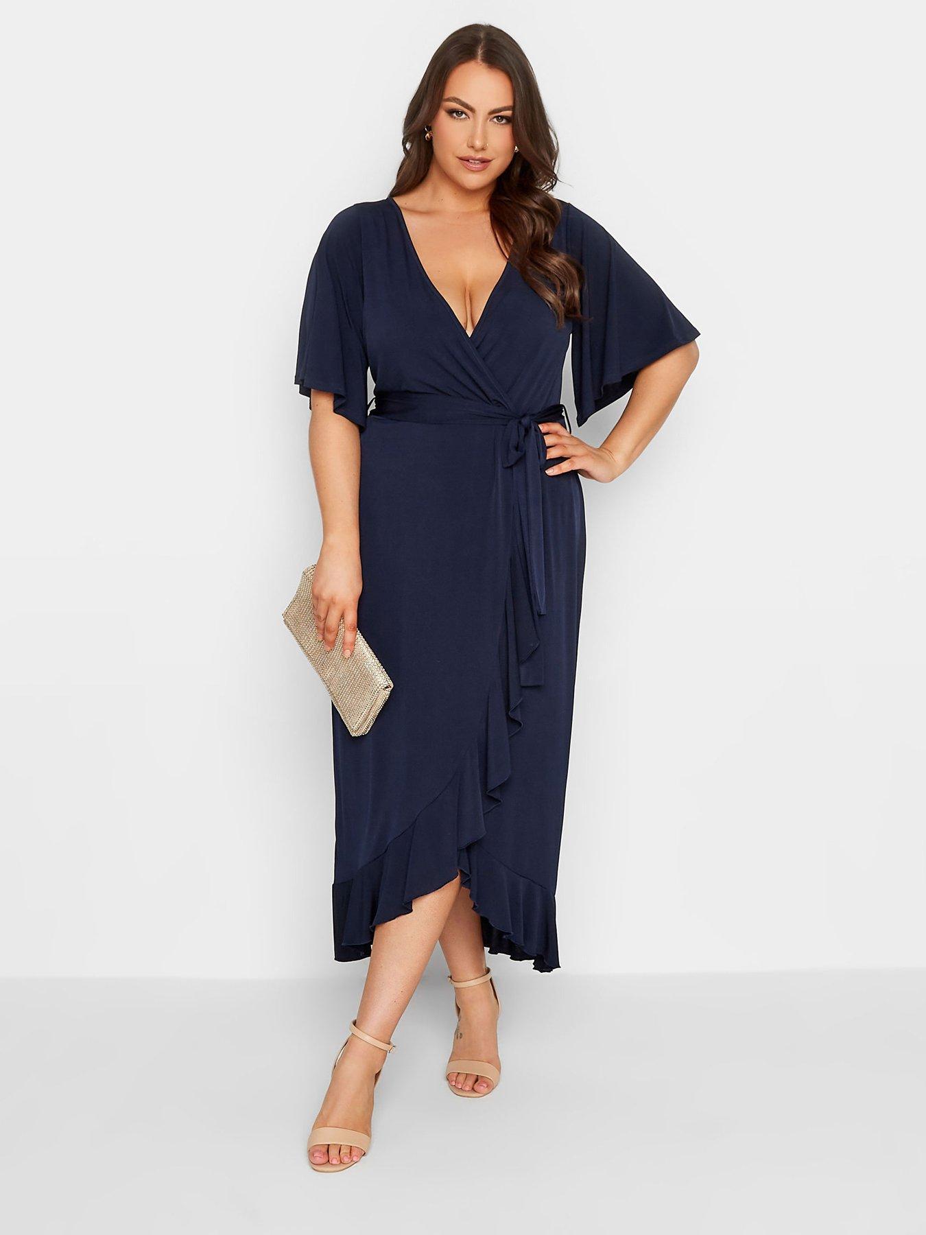 undefined Curve Ruffle Wrap Dress - Blue