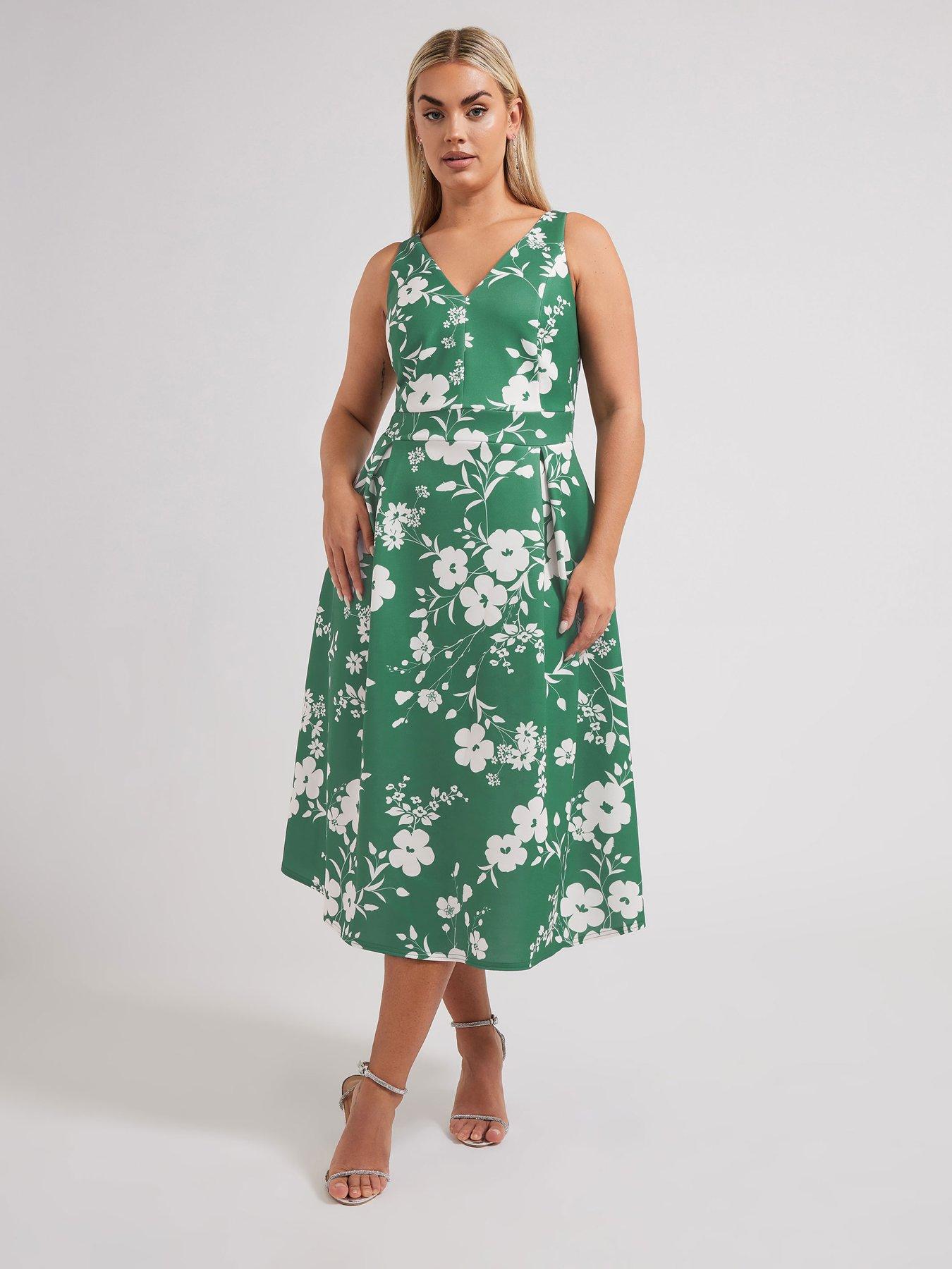 yours-curve-v-neck-pleated-dress-green