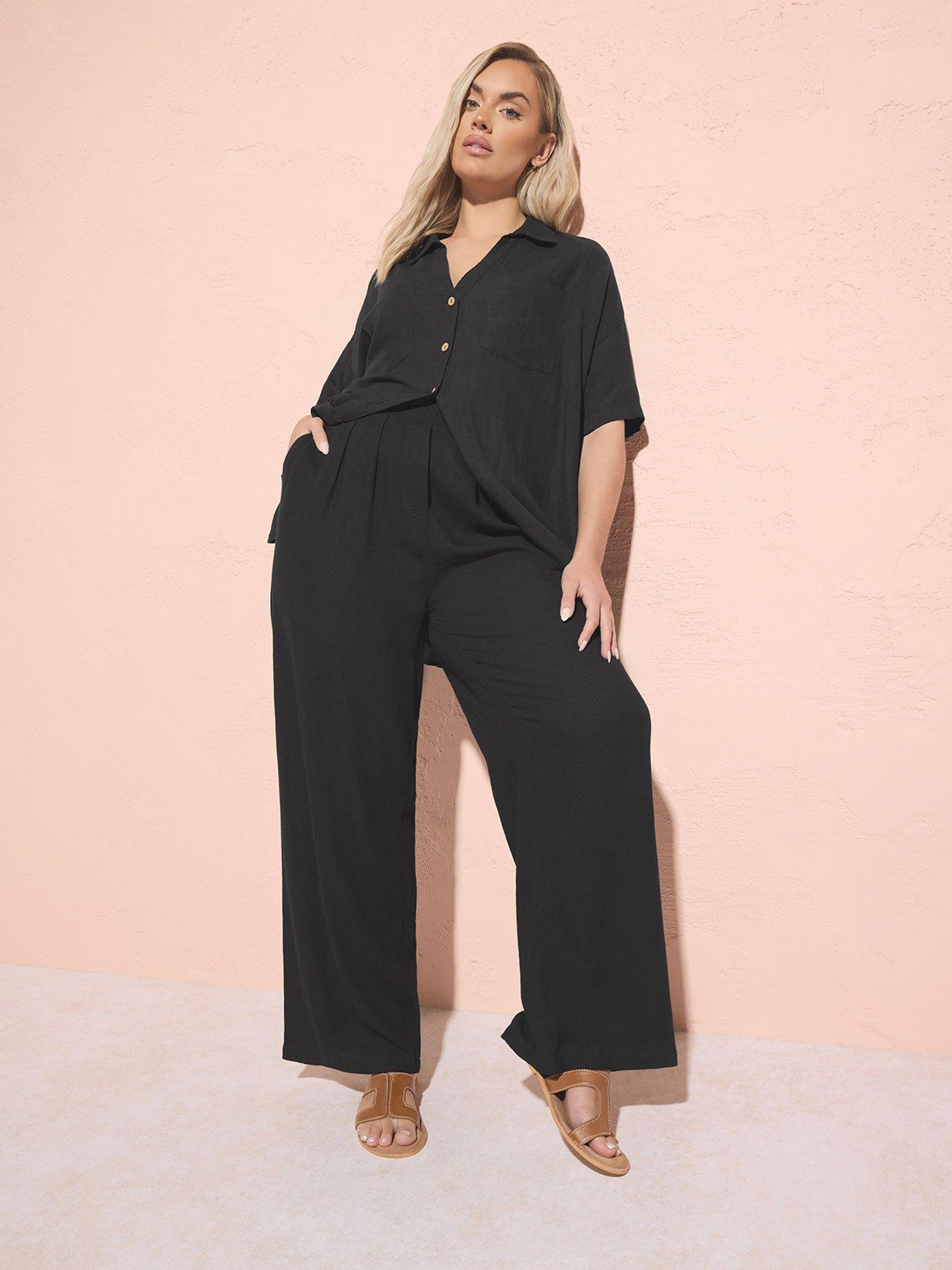 undefined Curve Darted Waist Linen Trousers - Black
