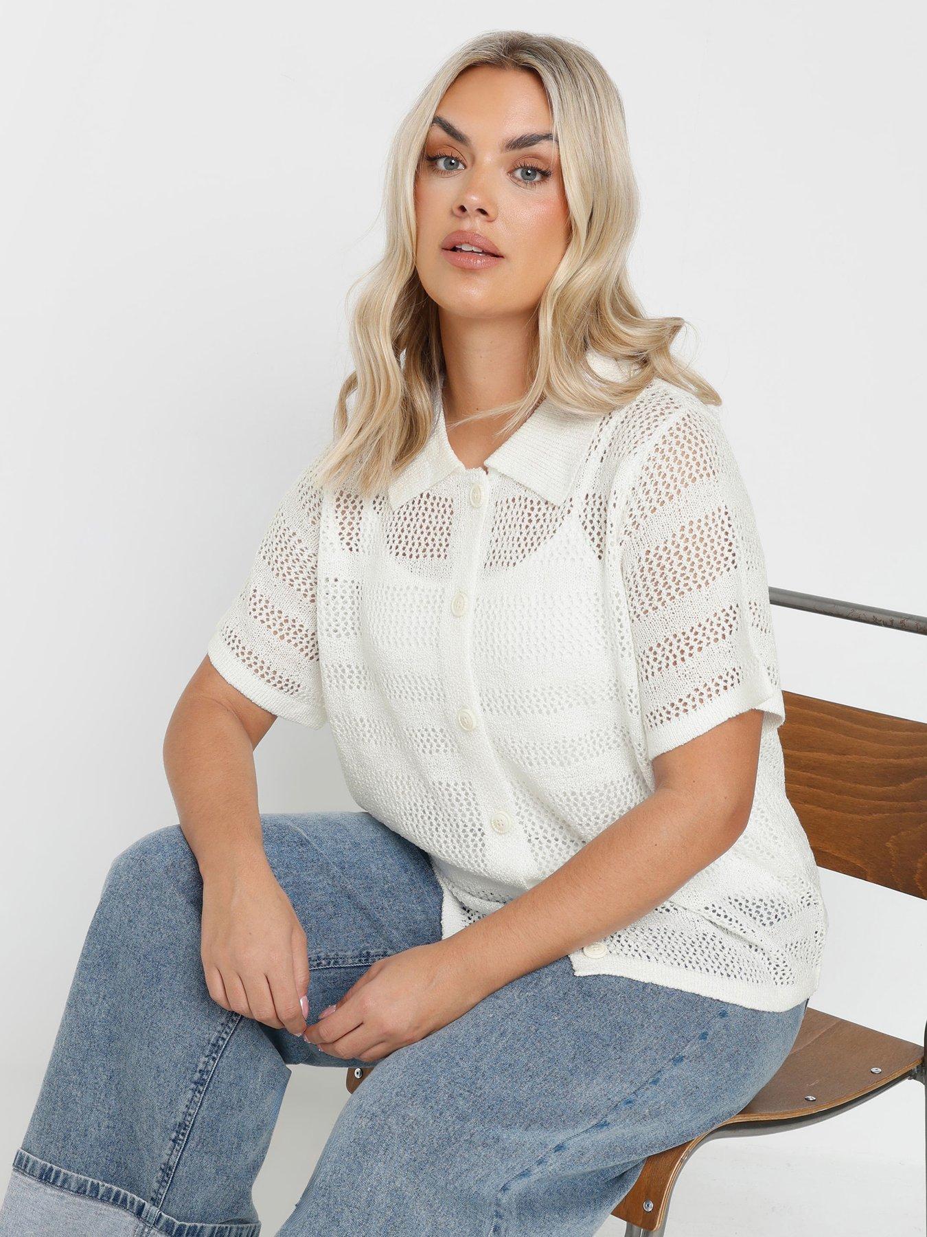 yours-curve-collared-button-through-jumper-white