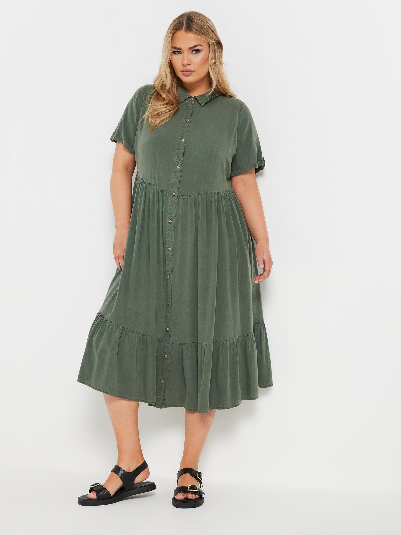 undefined Curve Chambray Shirt Dress - Green