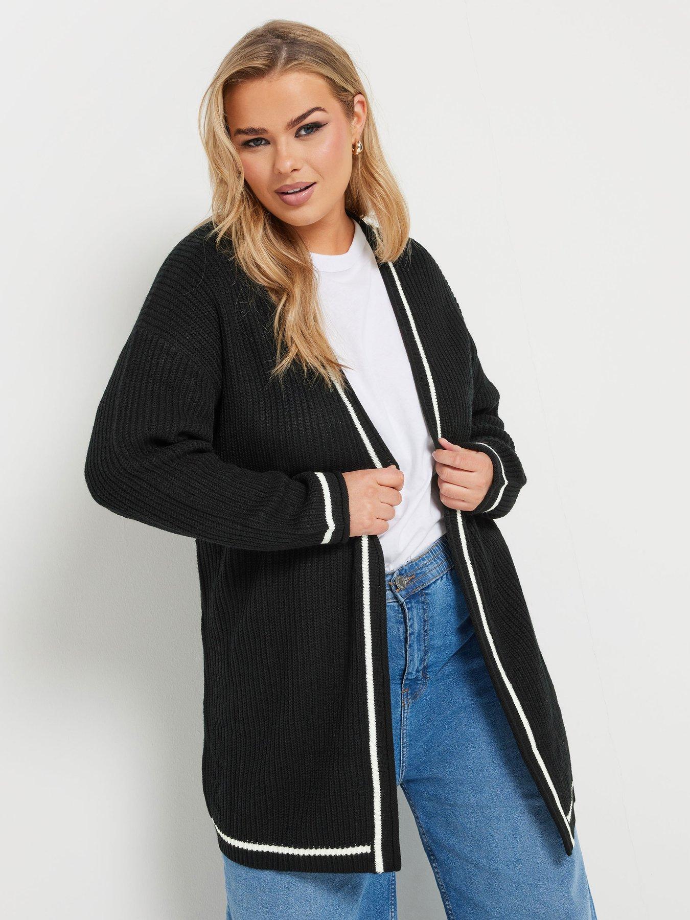 undefined Curve Contrast Knitted Cardigan - Black