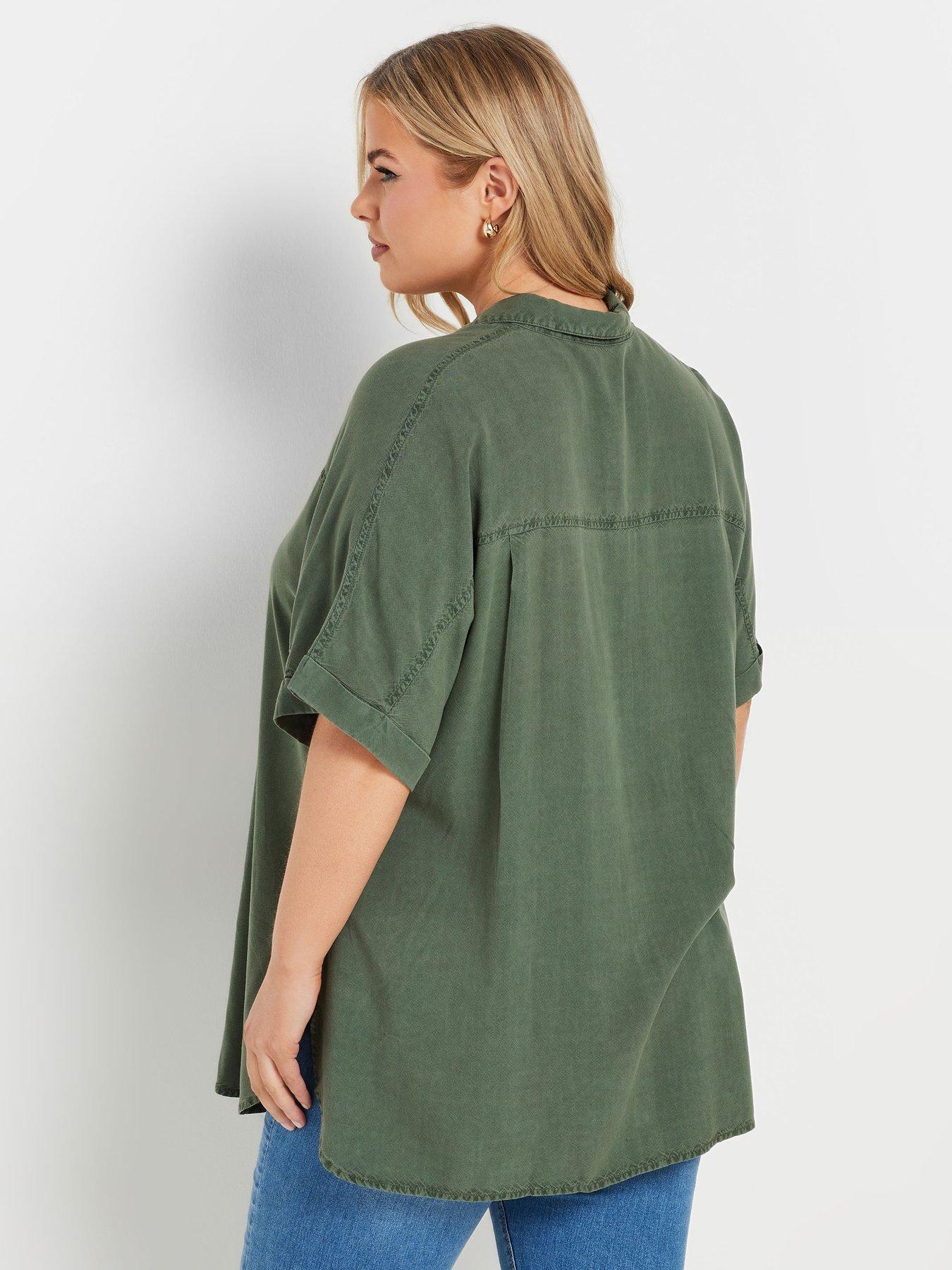  image of yours-curve-short-sleeve-chambray-shirt-green