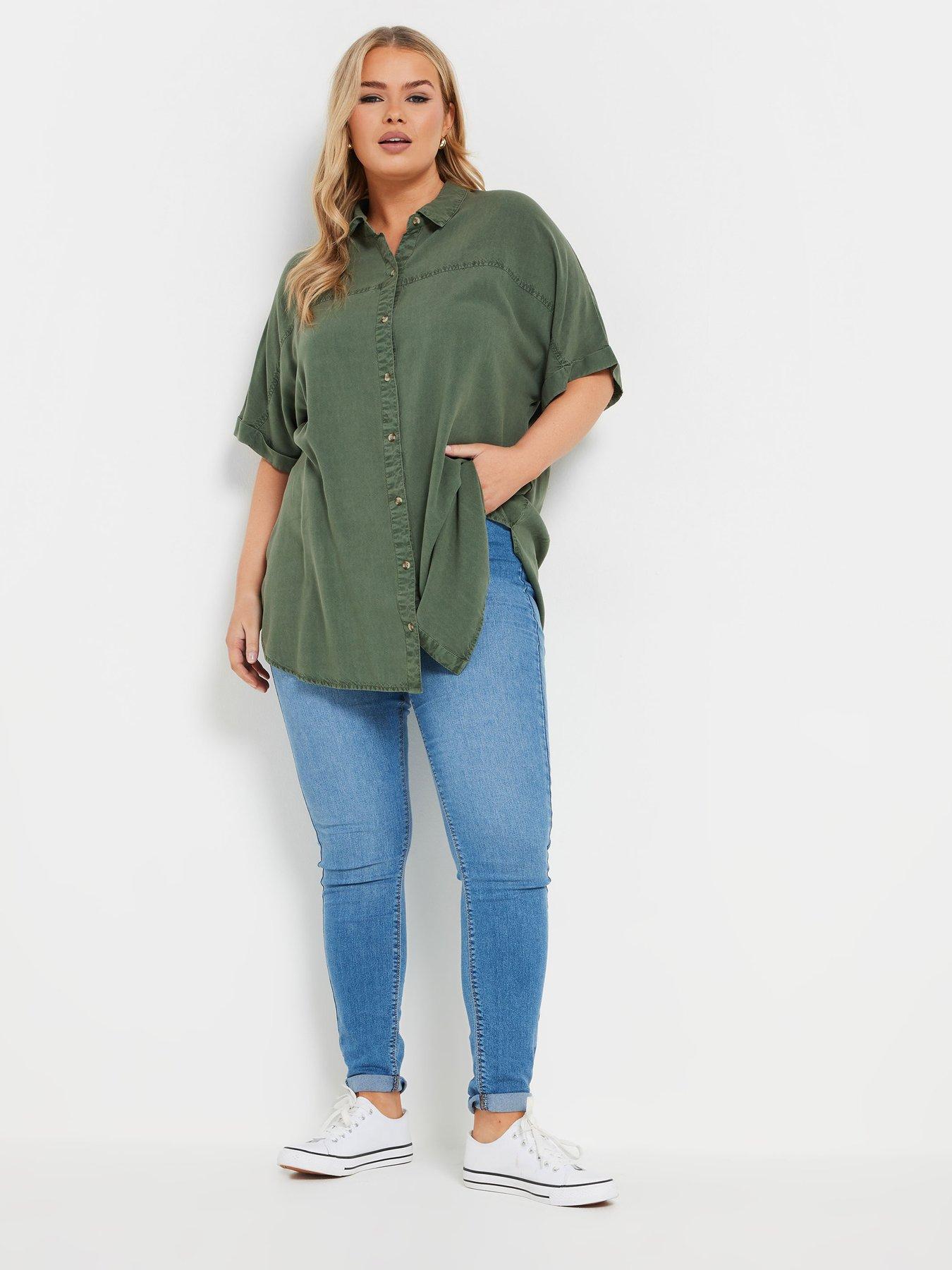  image of yours-curve-short-sleeve-chambray-shirt-green