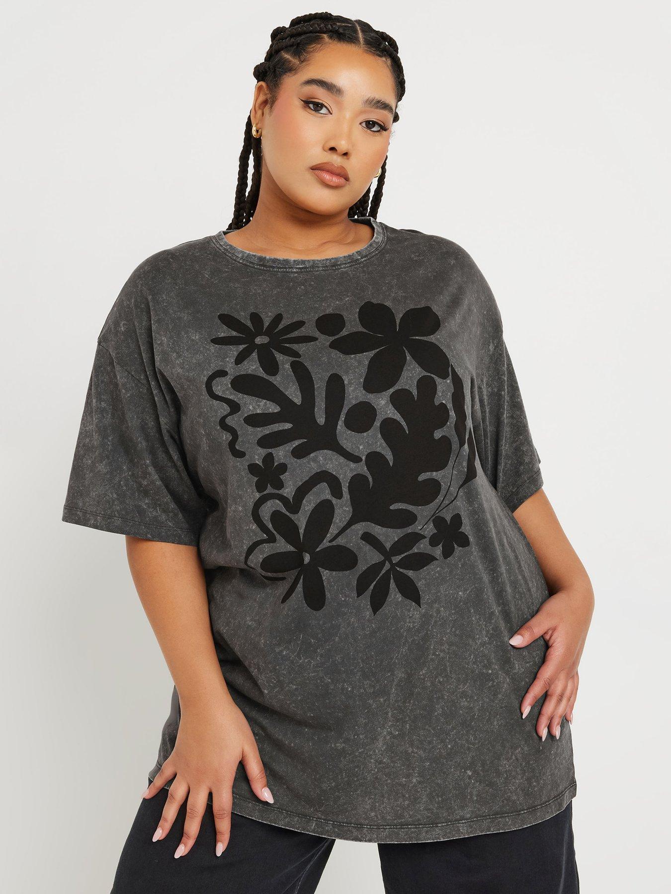 undefined Curve Long Line Relaxed Drop Shoulder T-Shirt - Grey