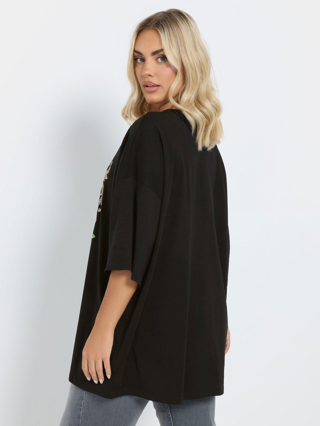  image of yours-curve-beachwear-boxy-t-shirt-black