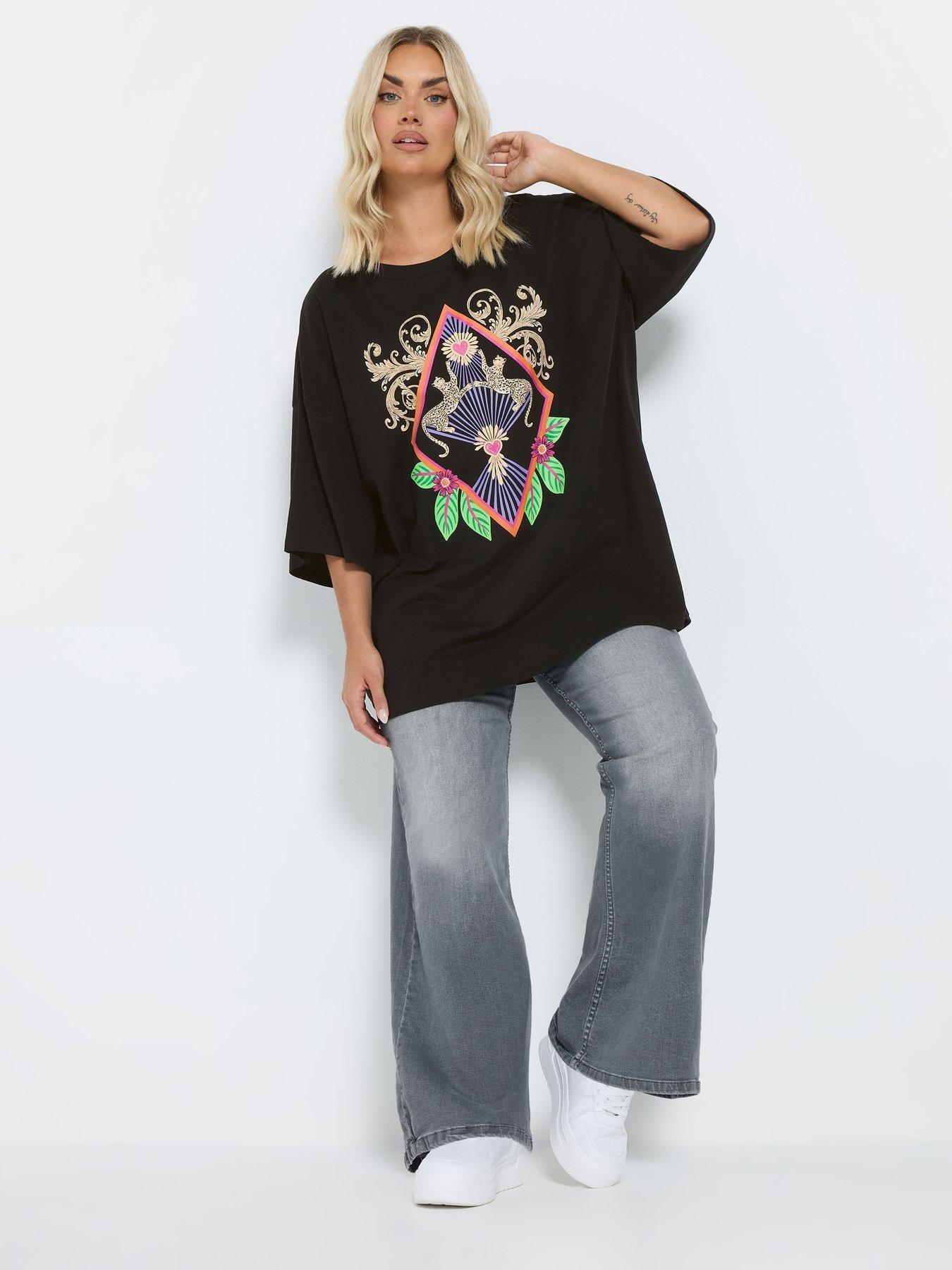  image of yours-curve-beachwear-boxy-t-shirt-black