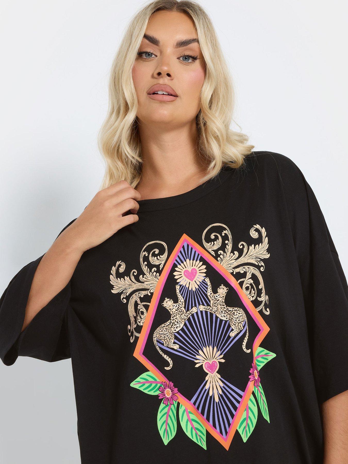  image of yours-curve-beachwear-boxy-t-shirt-black