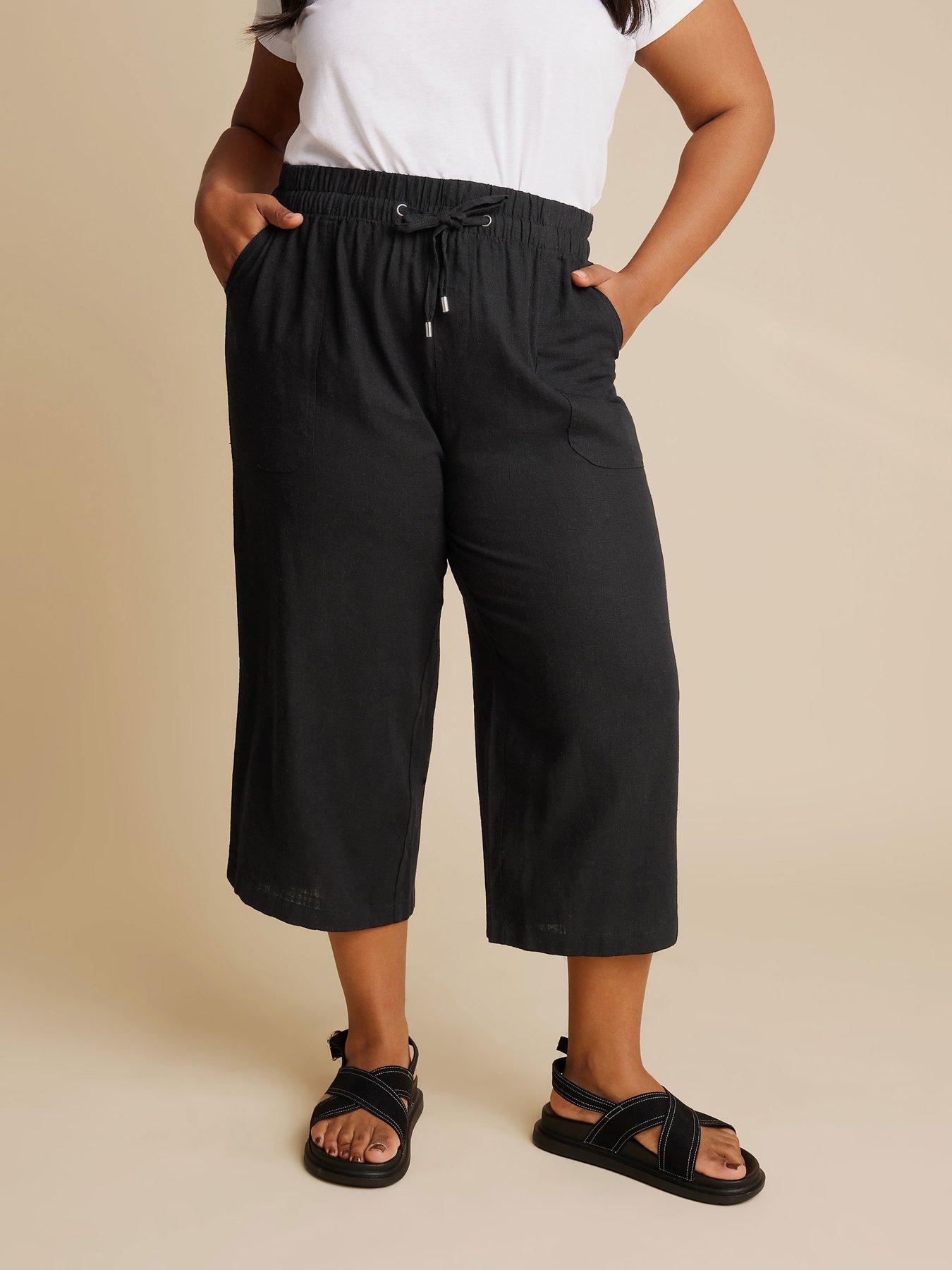 undefined Curve Linen Cropped Trousers Profile Pockets