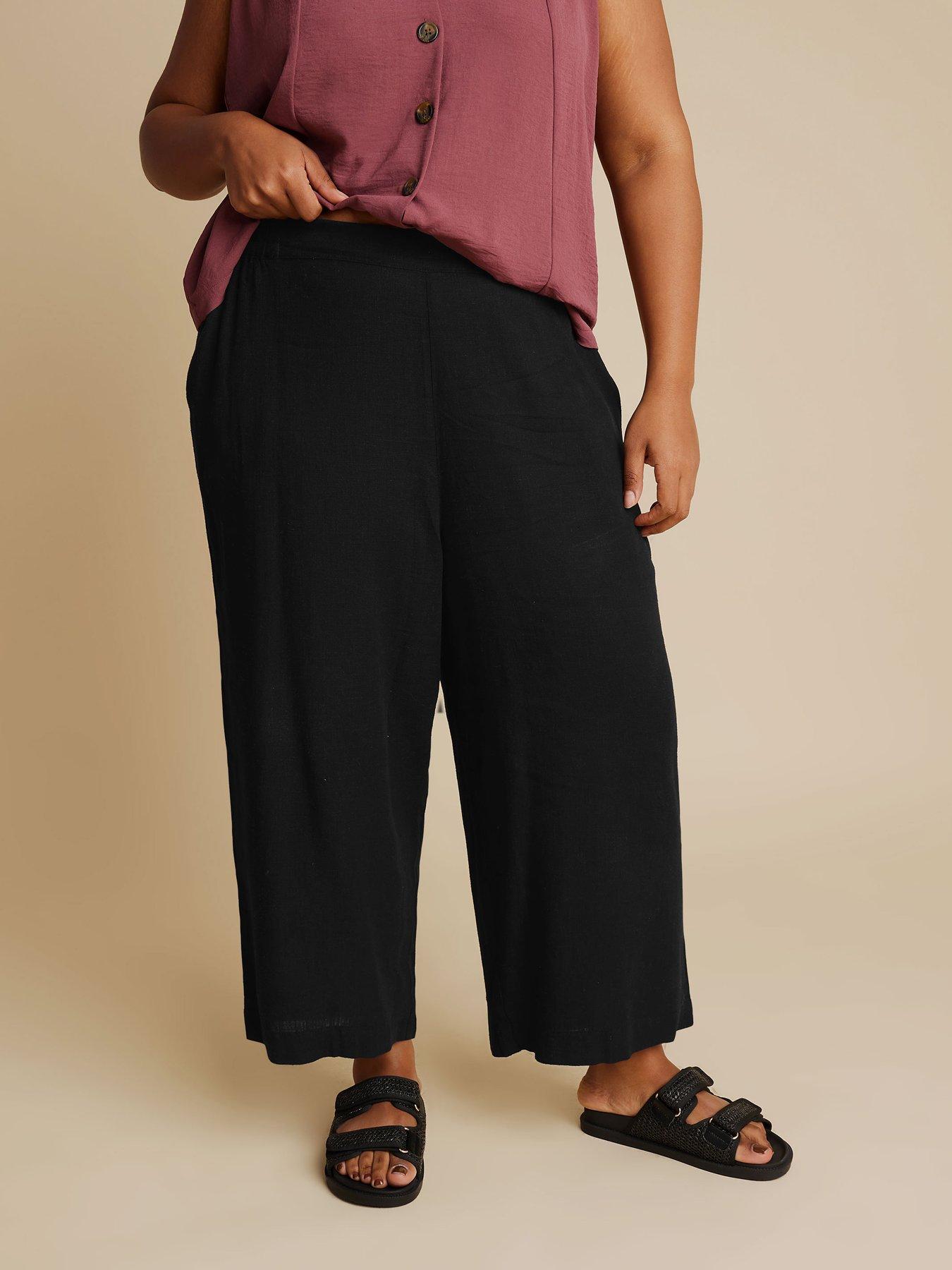 undefined Curve Linen Cropped Pull On Wide Leg Trousers
