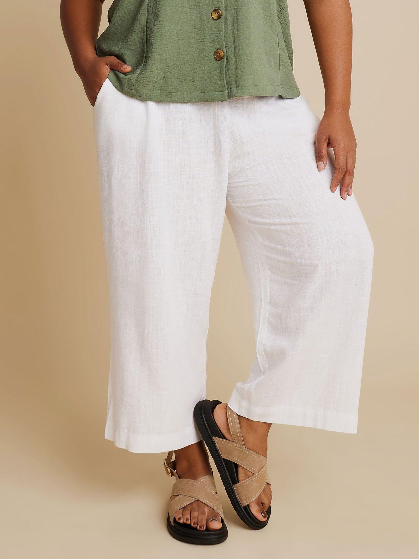 undefined Curve Linen Cropped Pull On Wide Leg Trousers