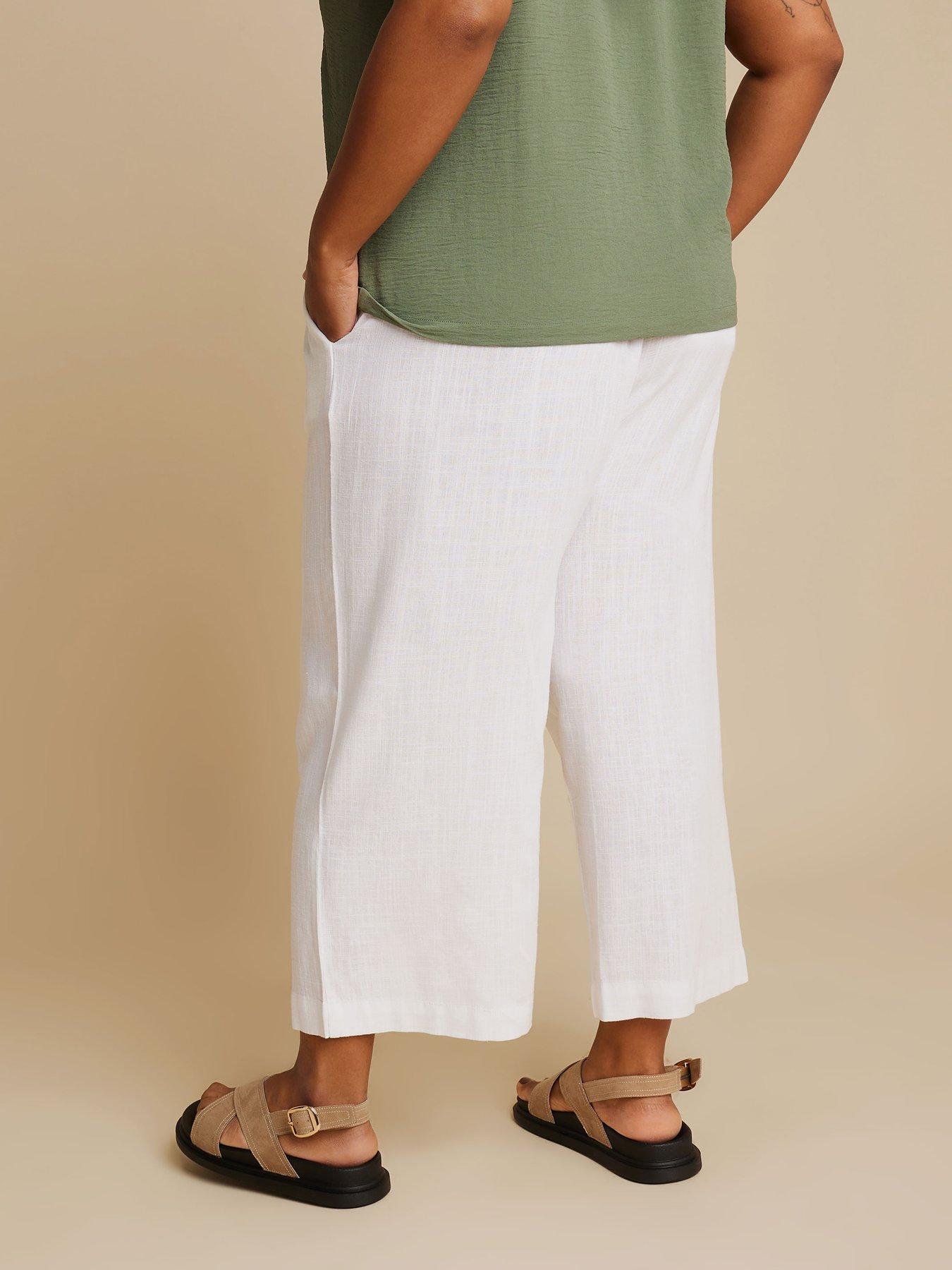 image of yours-curve-linen-cropped-pull-on-wide-leg-trousers