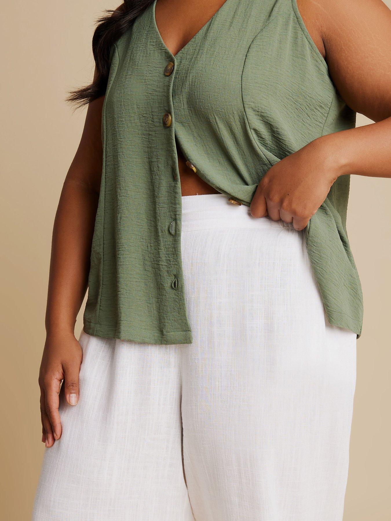  image of yours-curve-linen-cropped-pull-on-wide-leg-trousers