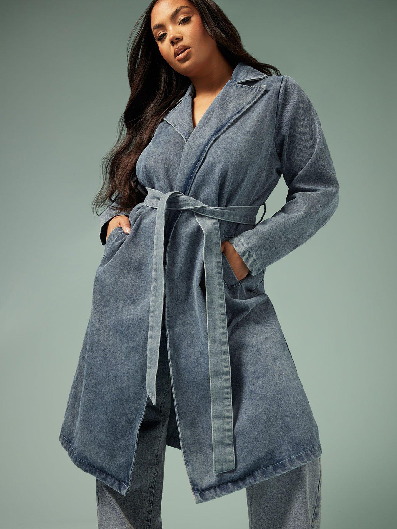 undefined Curve Longline Denim Trench Coat
