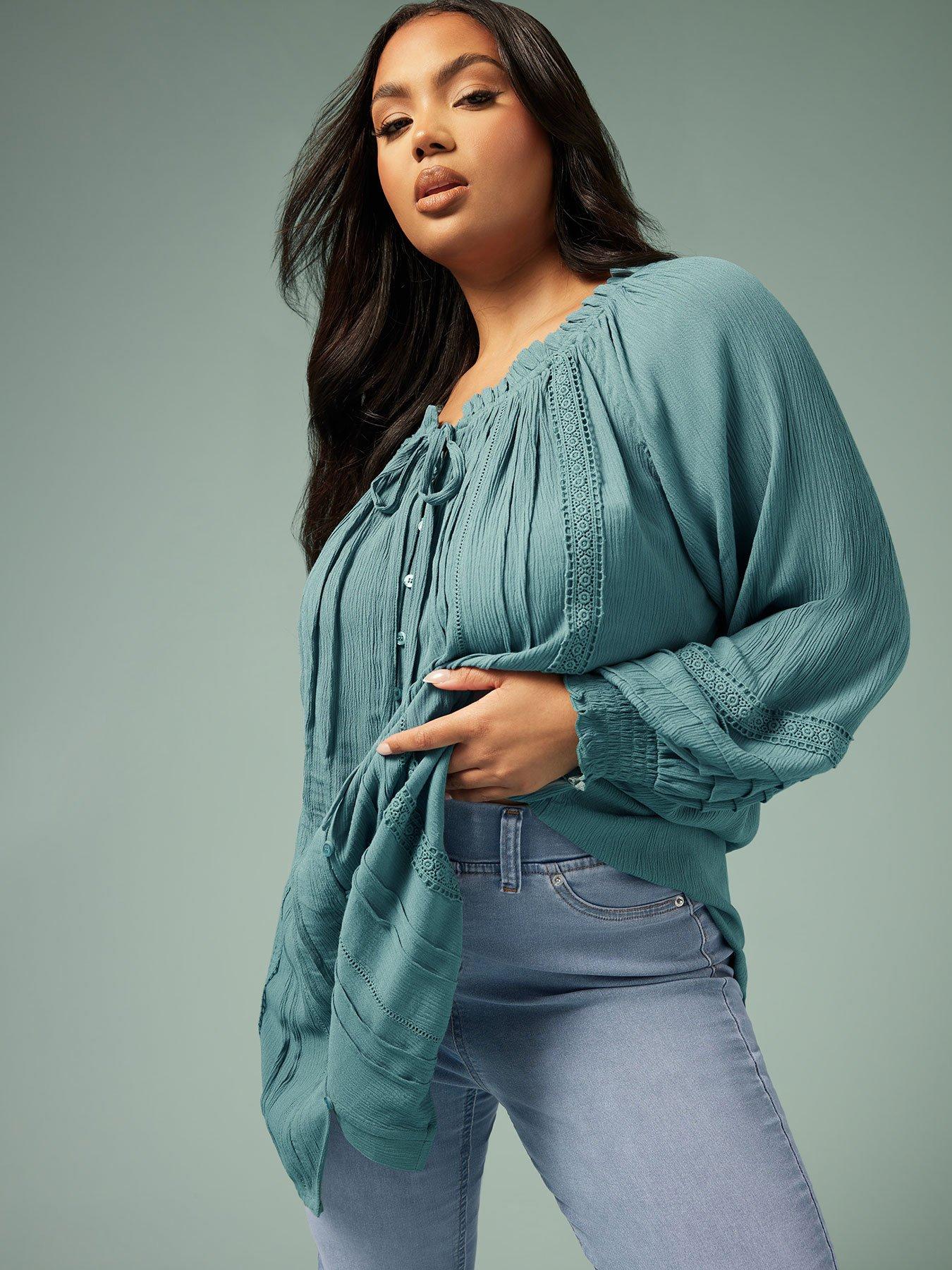 yours-curve-boho-pintuck-blouse-blue