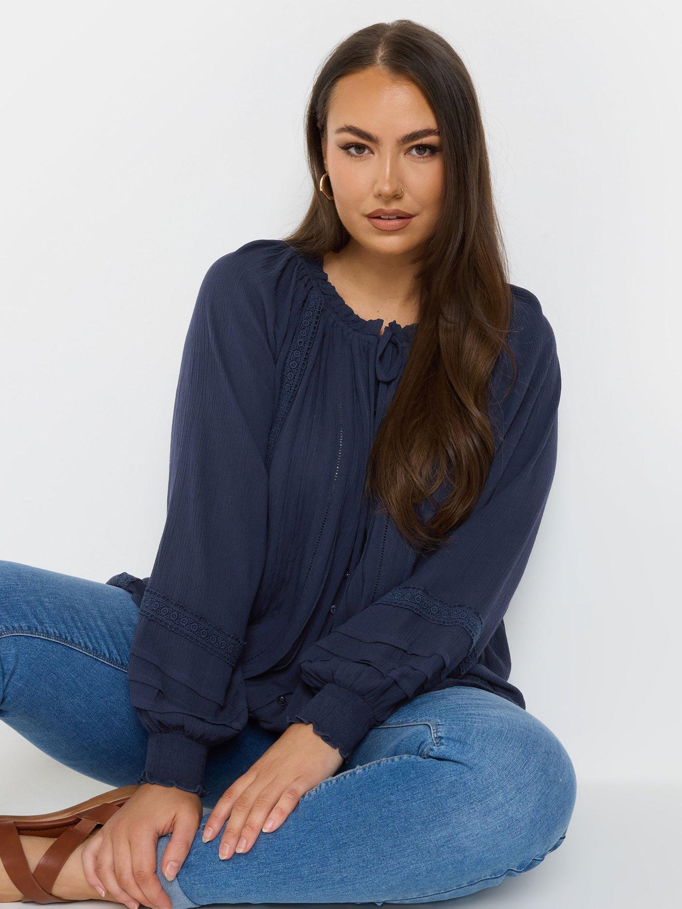 yours-curve-boho-pintuck-blouse-blue