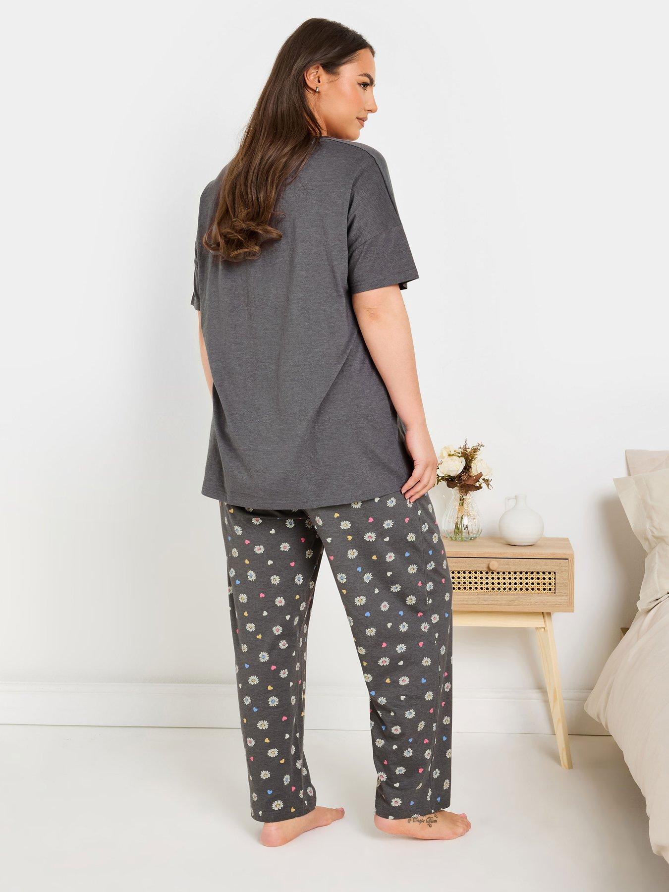  image of yours-curve-dreams-bloom-wide-leg-pj-set-grey