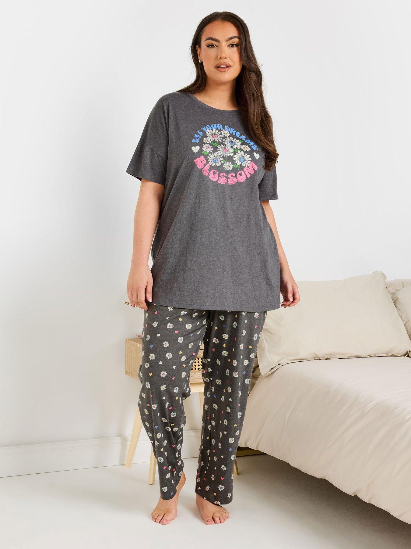  image of yours-curve-dreams-bloom-wide-leg-pj-set-grey