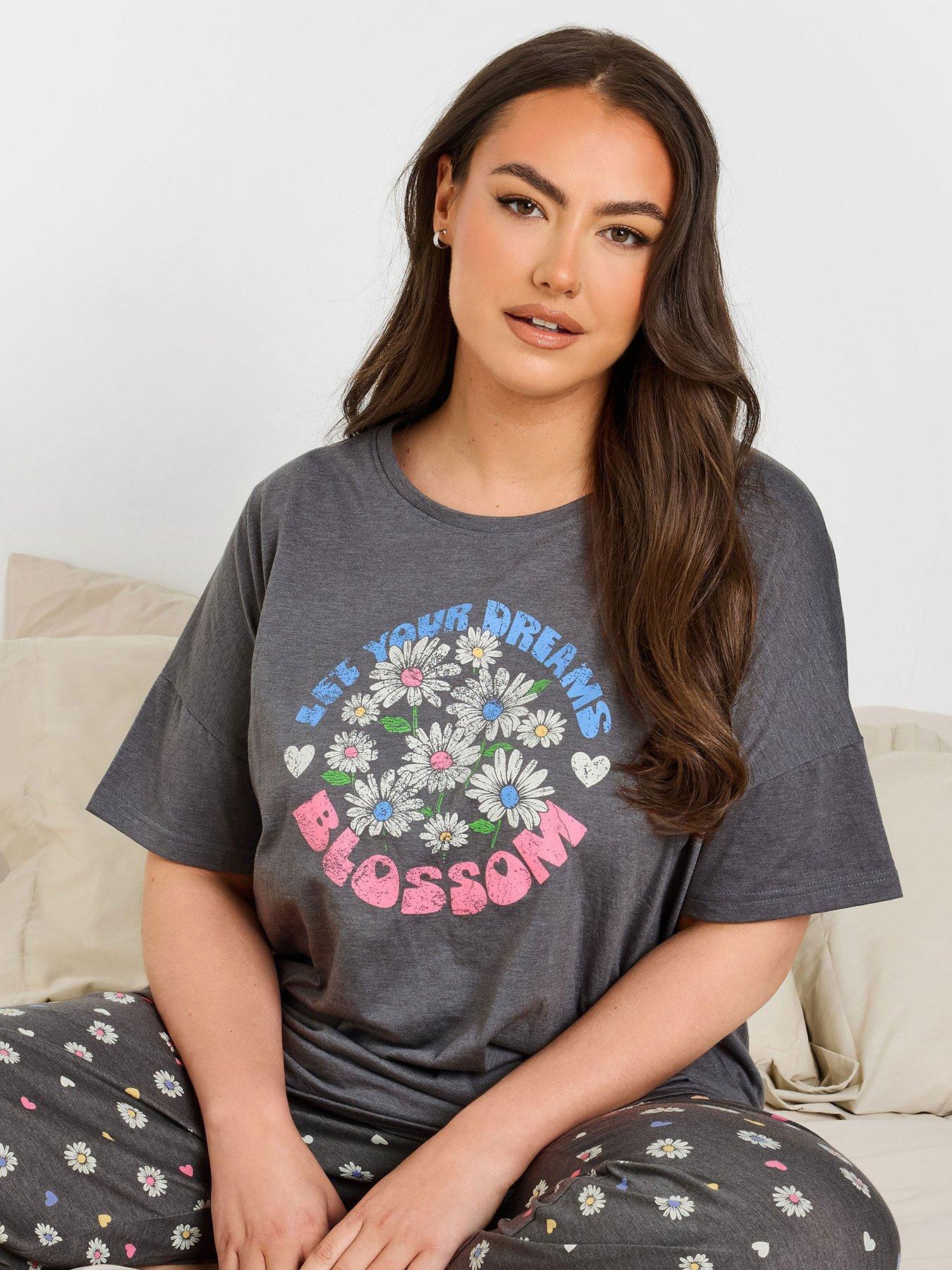  image of yours-curve-dreams-bloom-wide-leg-pj-set-grey