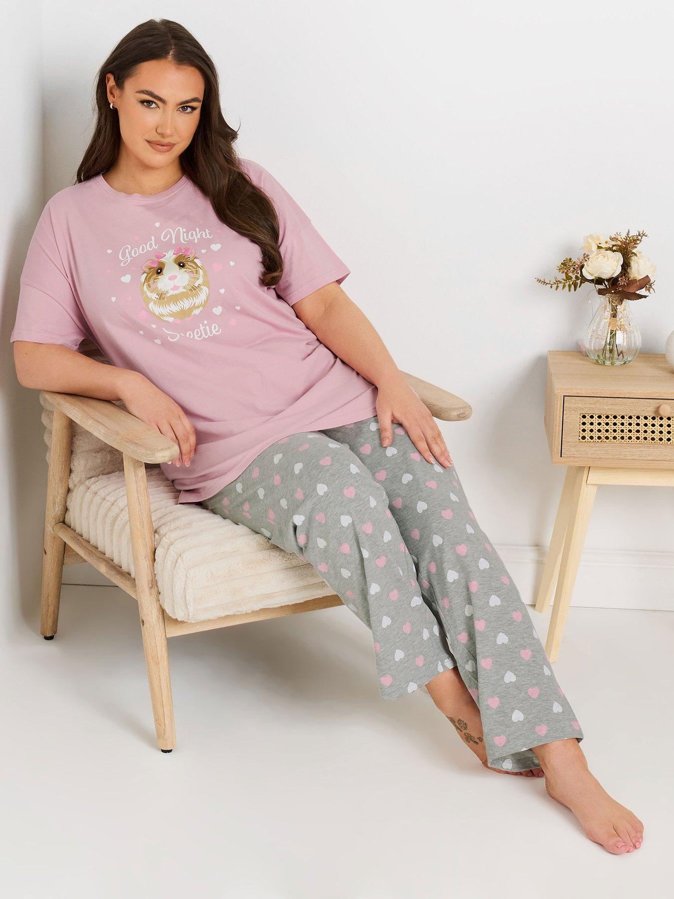 Image 3 of 4 of Yours Curve Good Night Guinea Pig Wide Leg Pj Set - Pink