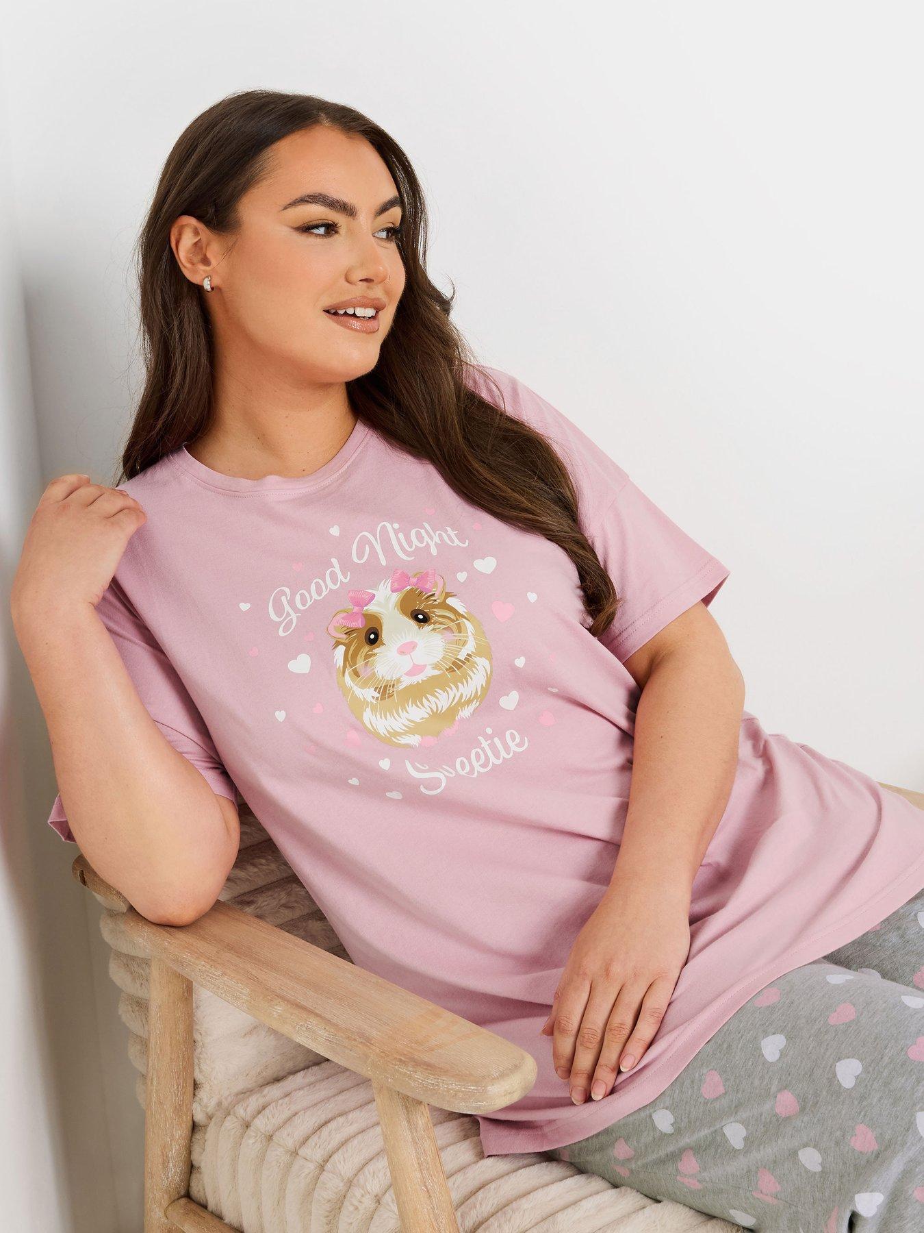 Image 4 of 4 of Yours Curve Good Night Guinea Pig Wide Leg Pj Set - Pink