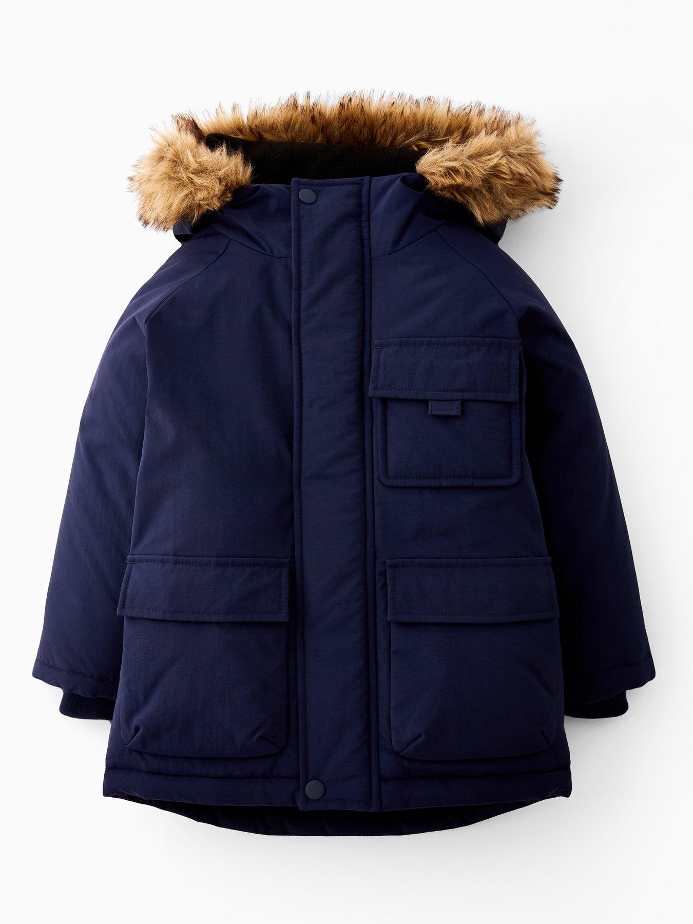 undefined Boys Fur Parker Coat - Navy