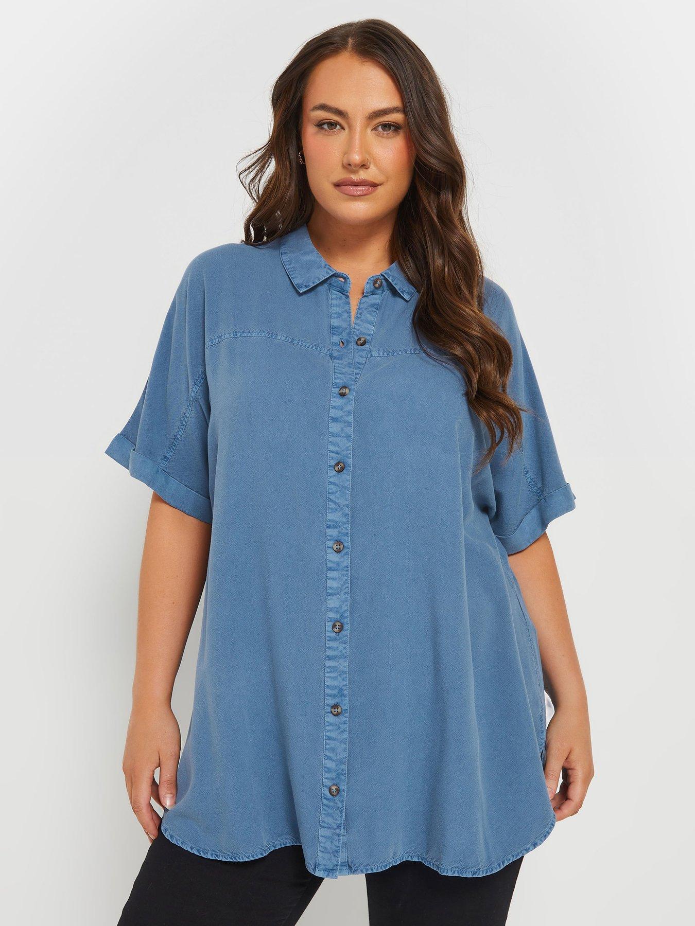 yours-curve-short-sleeve-chambray-shirt-blue