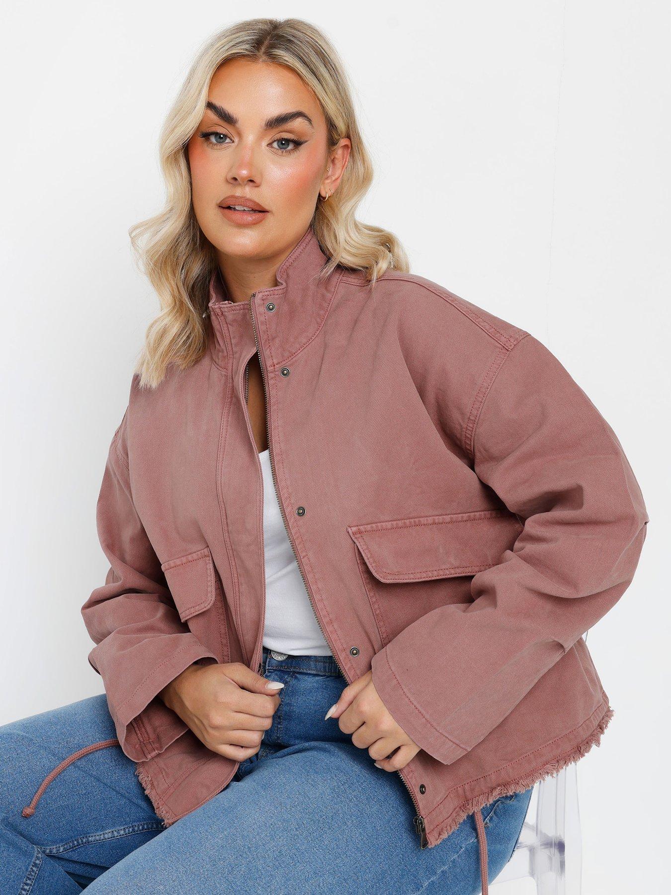 undefined Curve Twill Drop Shoulder Jacket - Pink