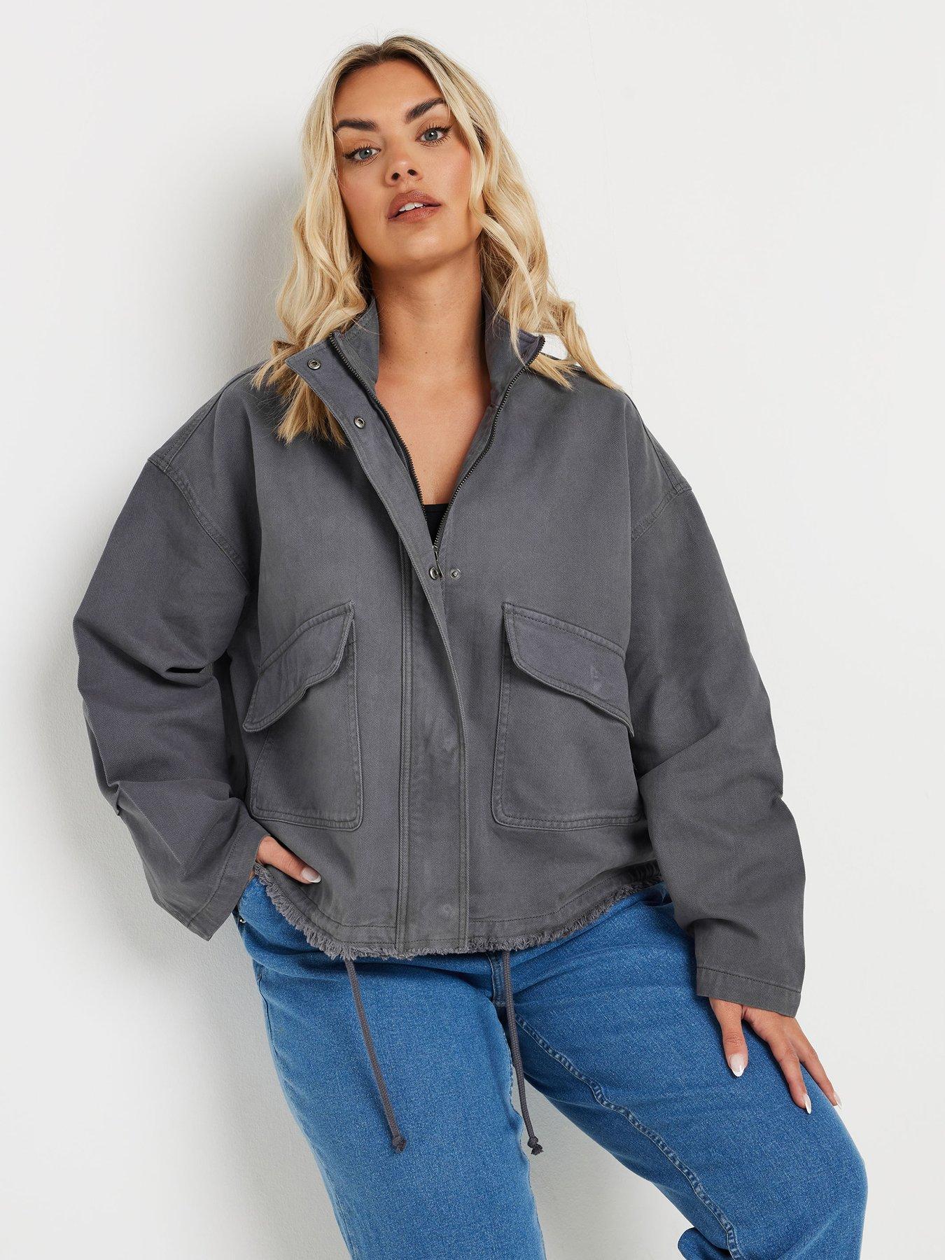 undefined Curve Twill Drop Shoulder Jacket - Grey