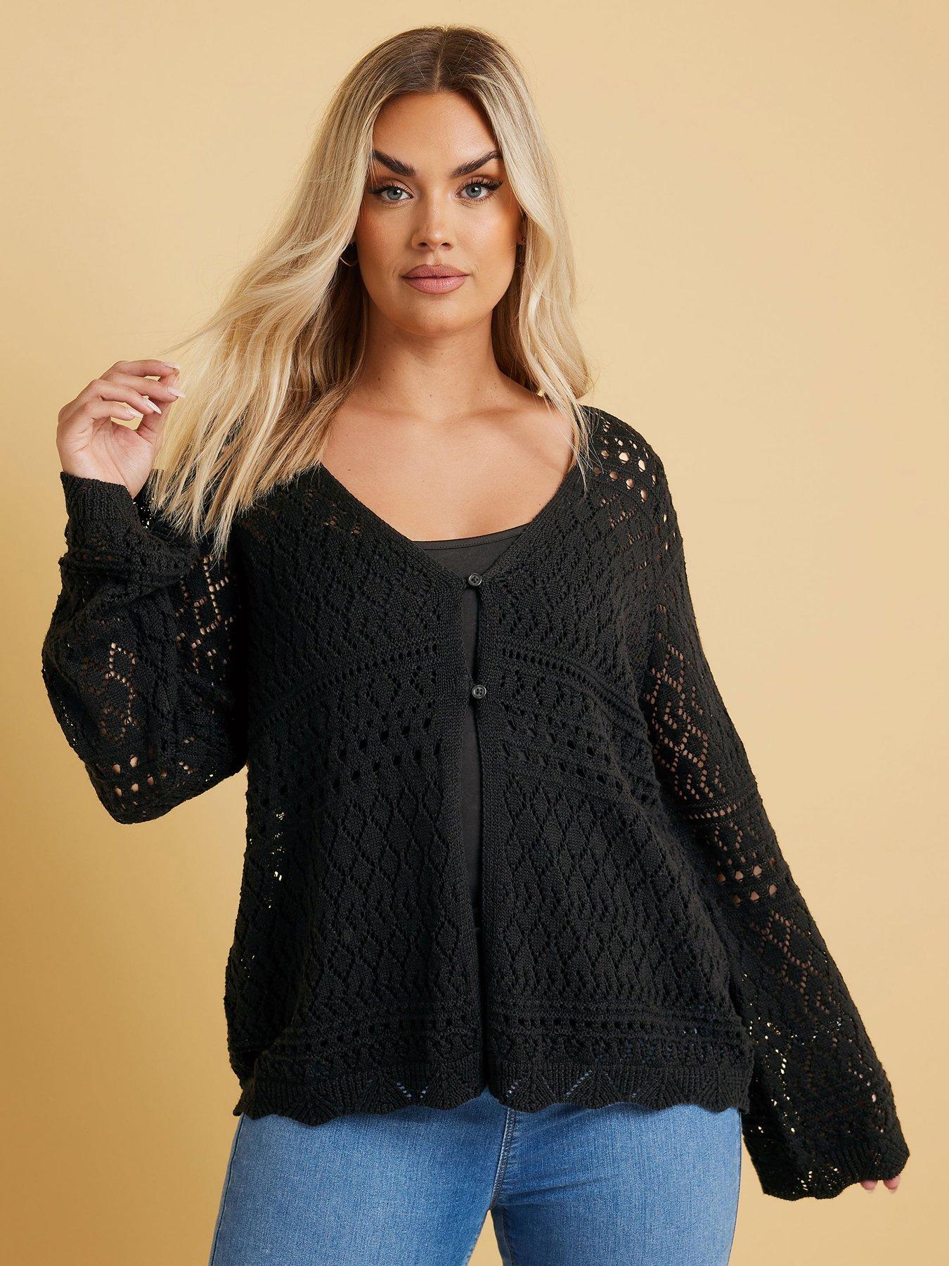 undefined Curve Button Through Crochet Cardigan