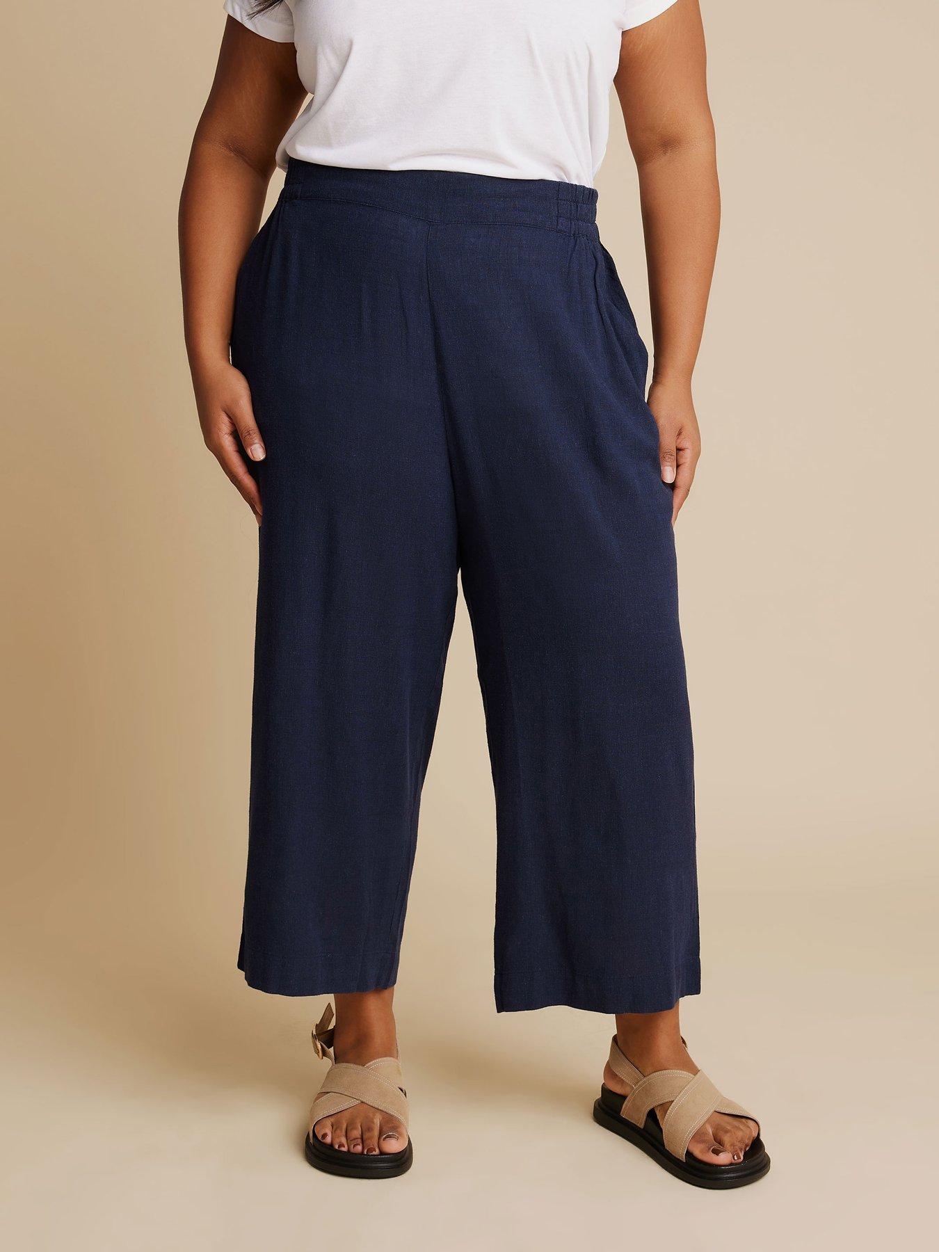 undefined Curve Linen Cropped Pull On Wide Leg Trousers