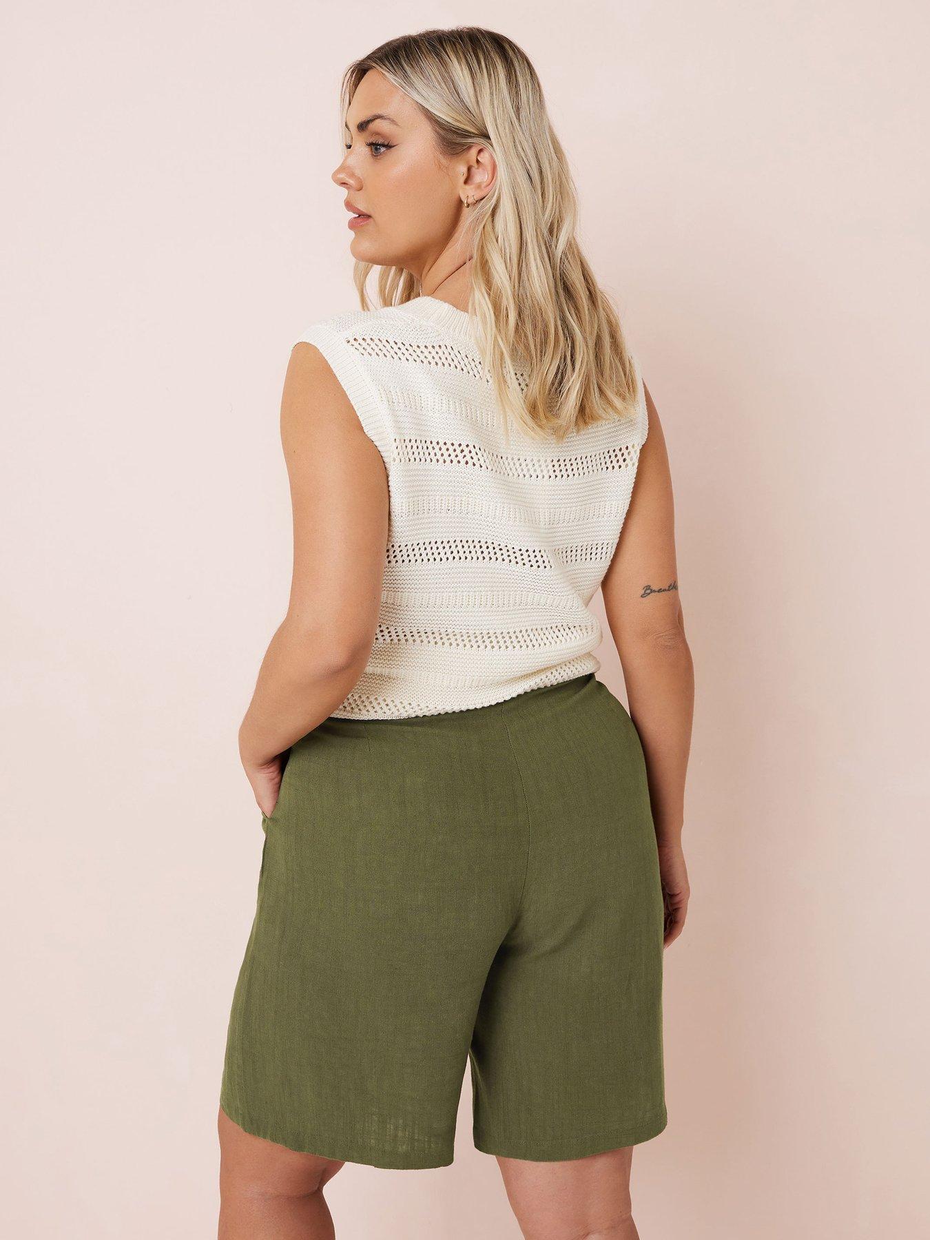 Image 2 of 4 of Yours Curve Linen Bermuda Short - Green