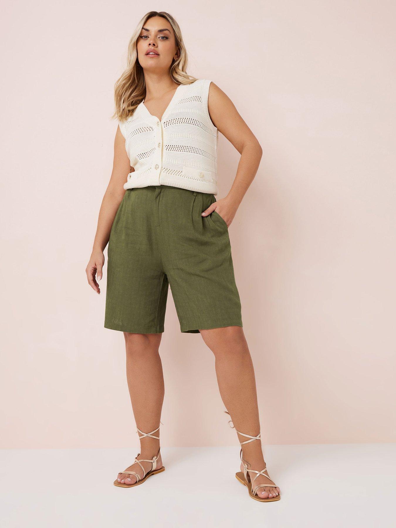 Image 3 of 4 of Yours Curve Linen Bermuda Short - Green