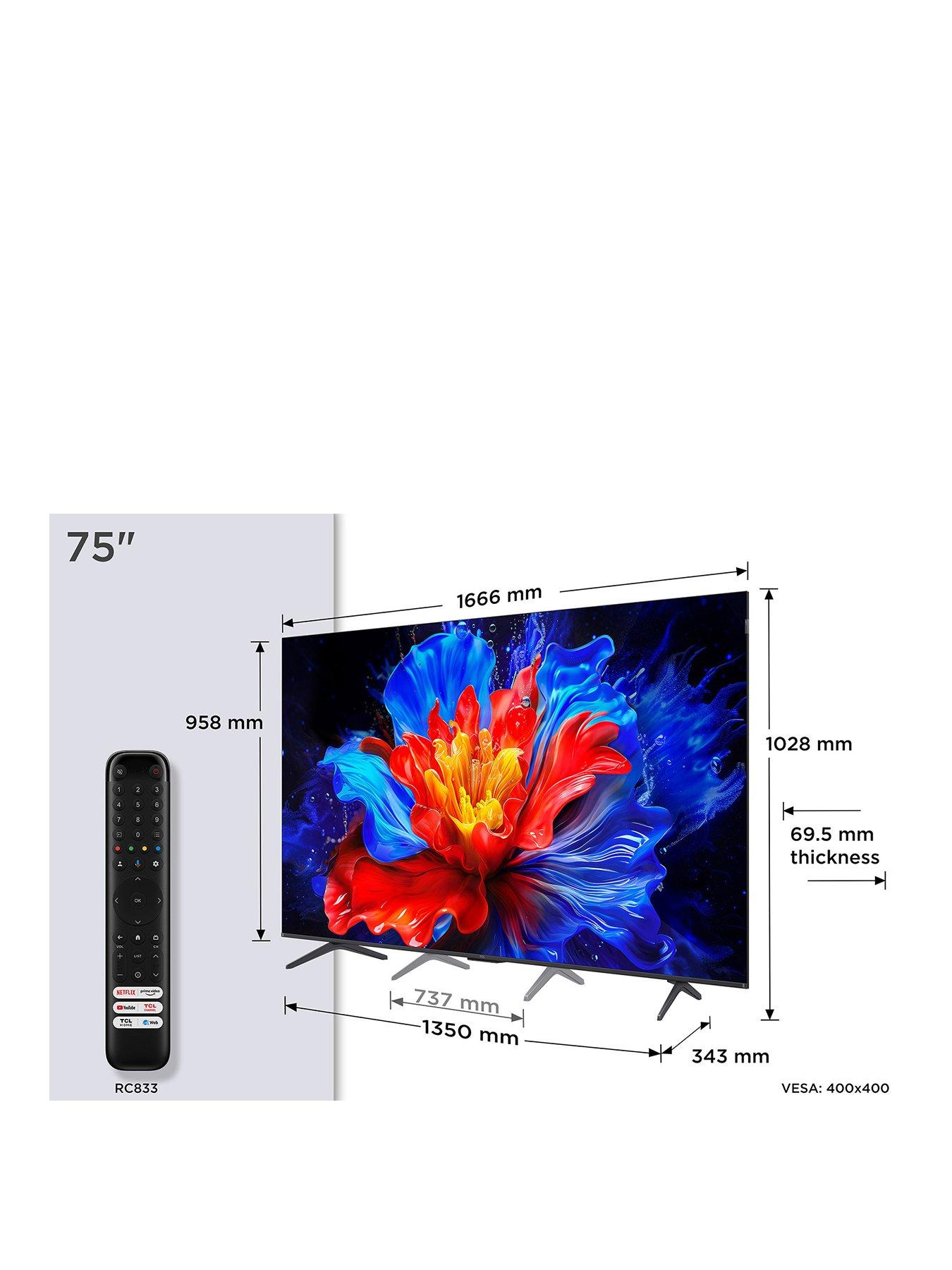 TCL 75P8K-UK 75-inch, QLED, 4K HDR Pro, 144HZ, Google Smart TV