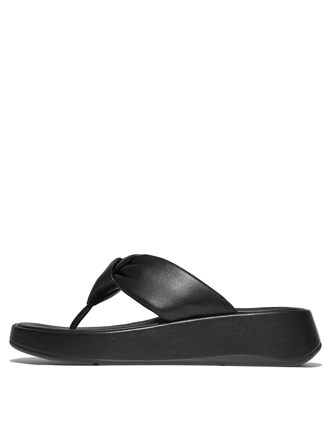  image of fitflop-f-mode-knot-soft-leather-flatform-toe-post-sandals-all-black