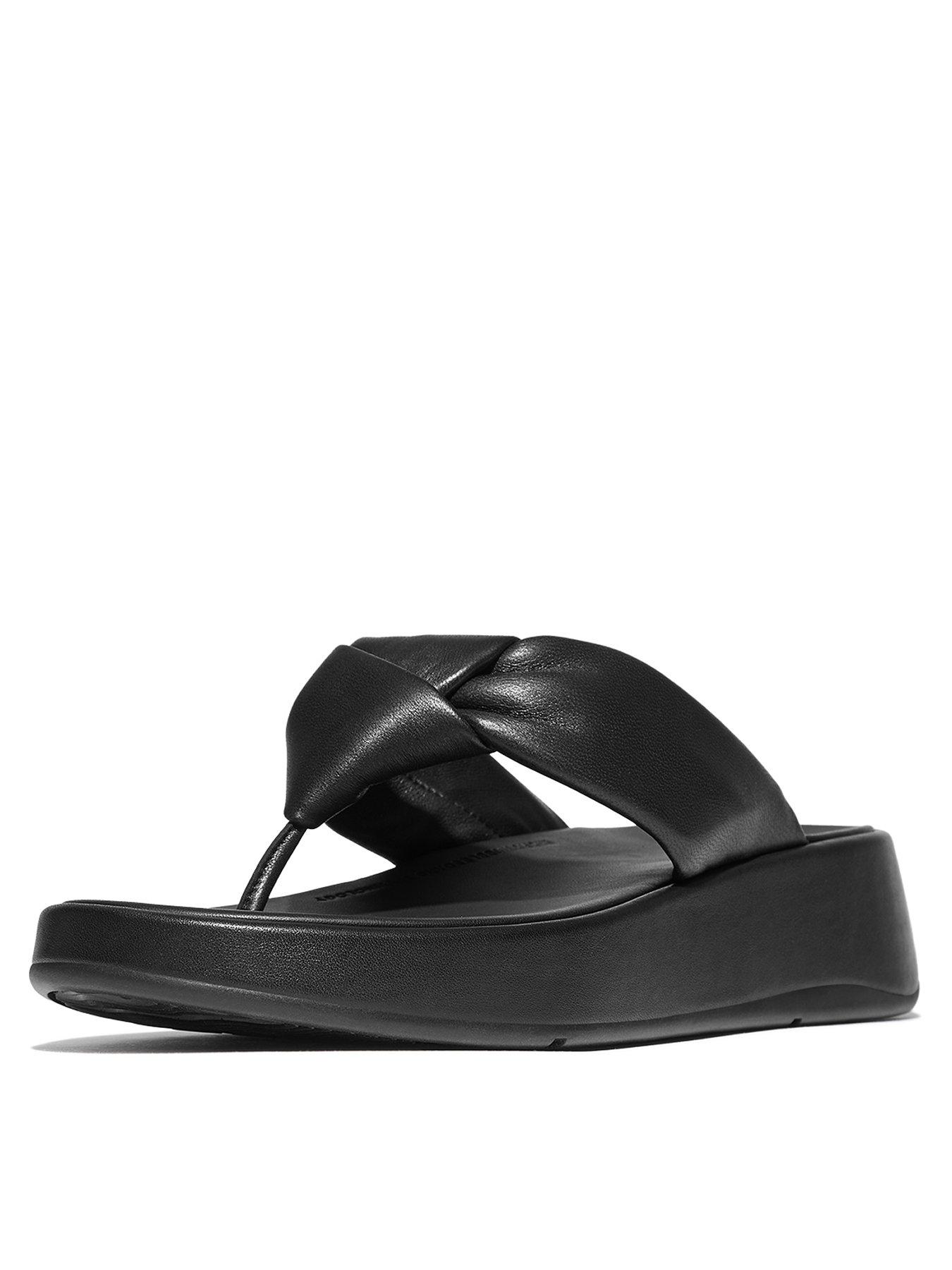  image of fitflop-f-mode-knot-soft-leather-flatform-toe-post-sandals-all-black
