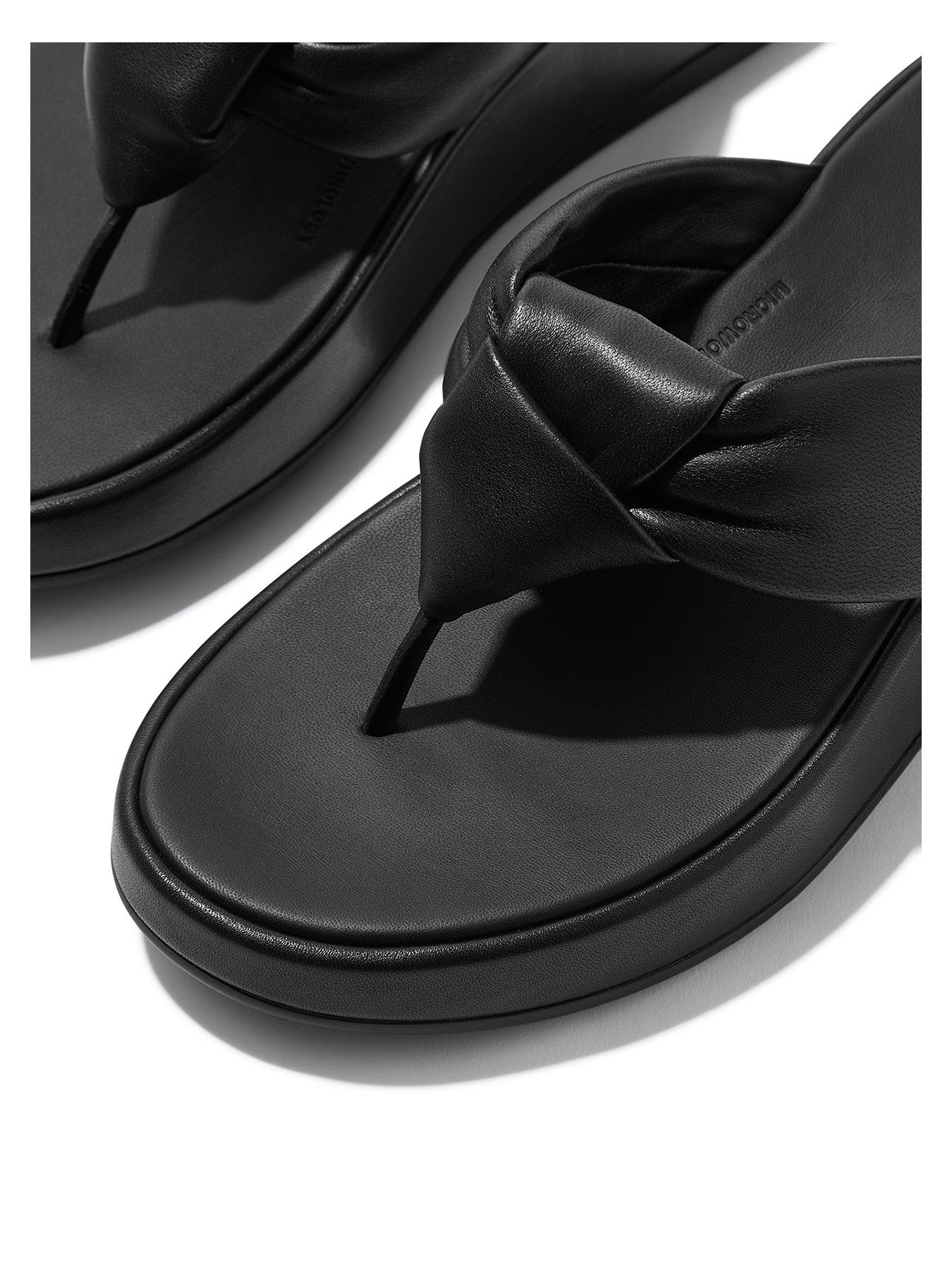  image of fitflop-f-mode-knot-soft-leather-flatform-toe-post-sandals-all-black