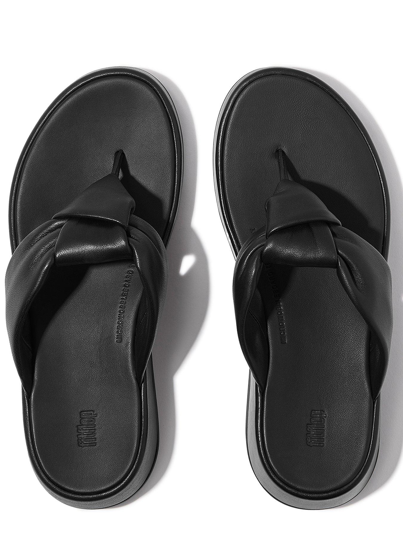  image of fitflop-f-mode-knot-soft-leather-flatform-toe-post-sandals-all-black