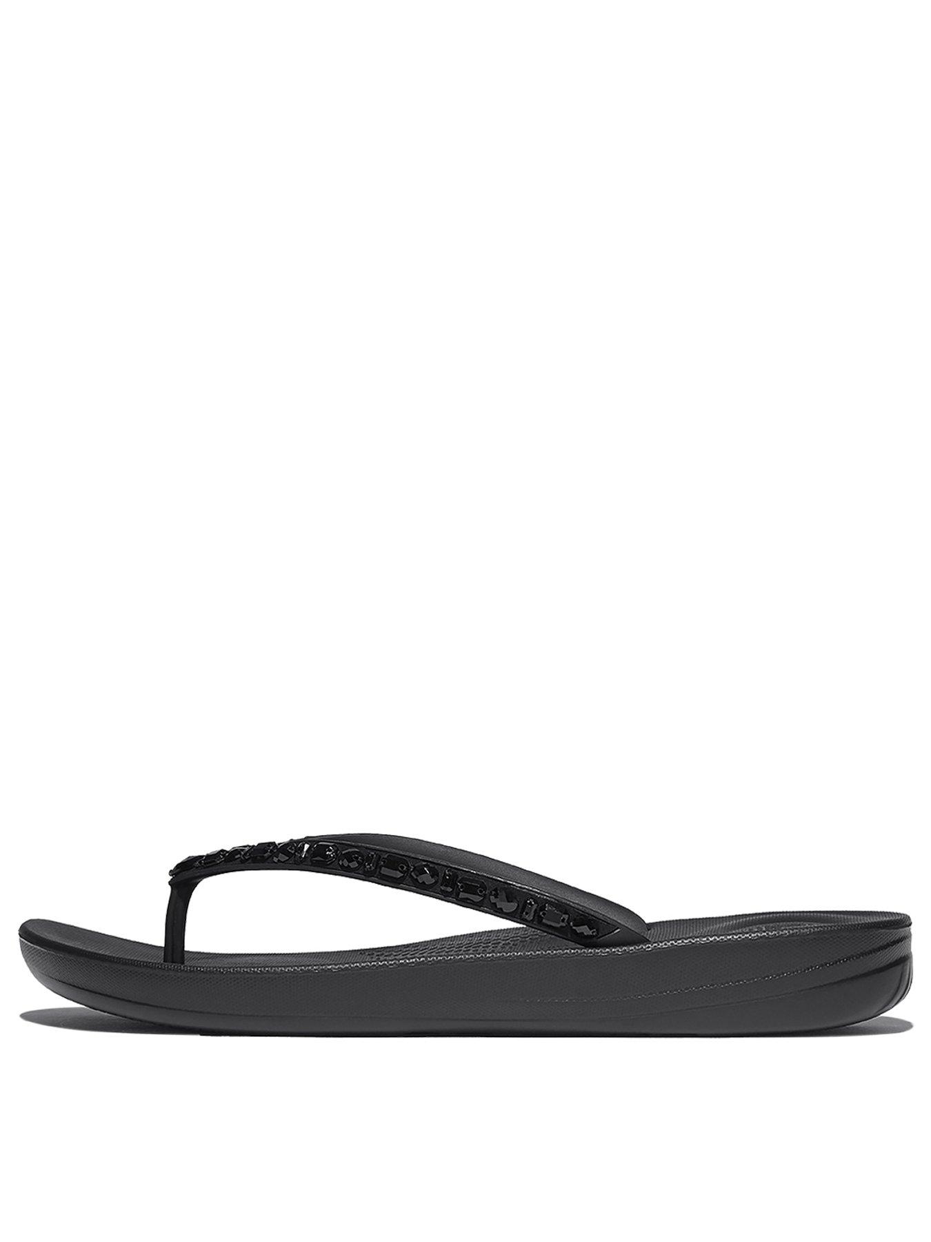  image of fitflop-iqushion-multi-crystal-ergonomic-flip-flops-all-black