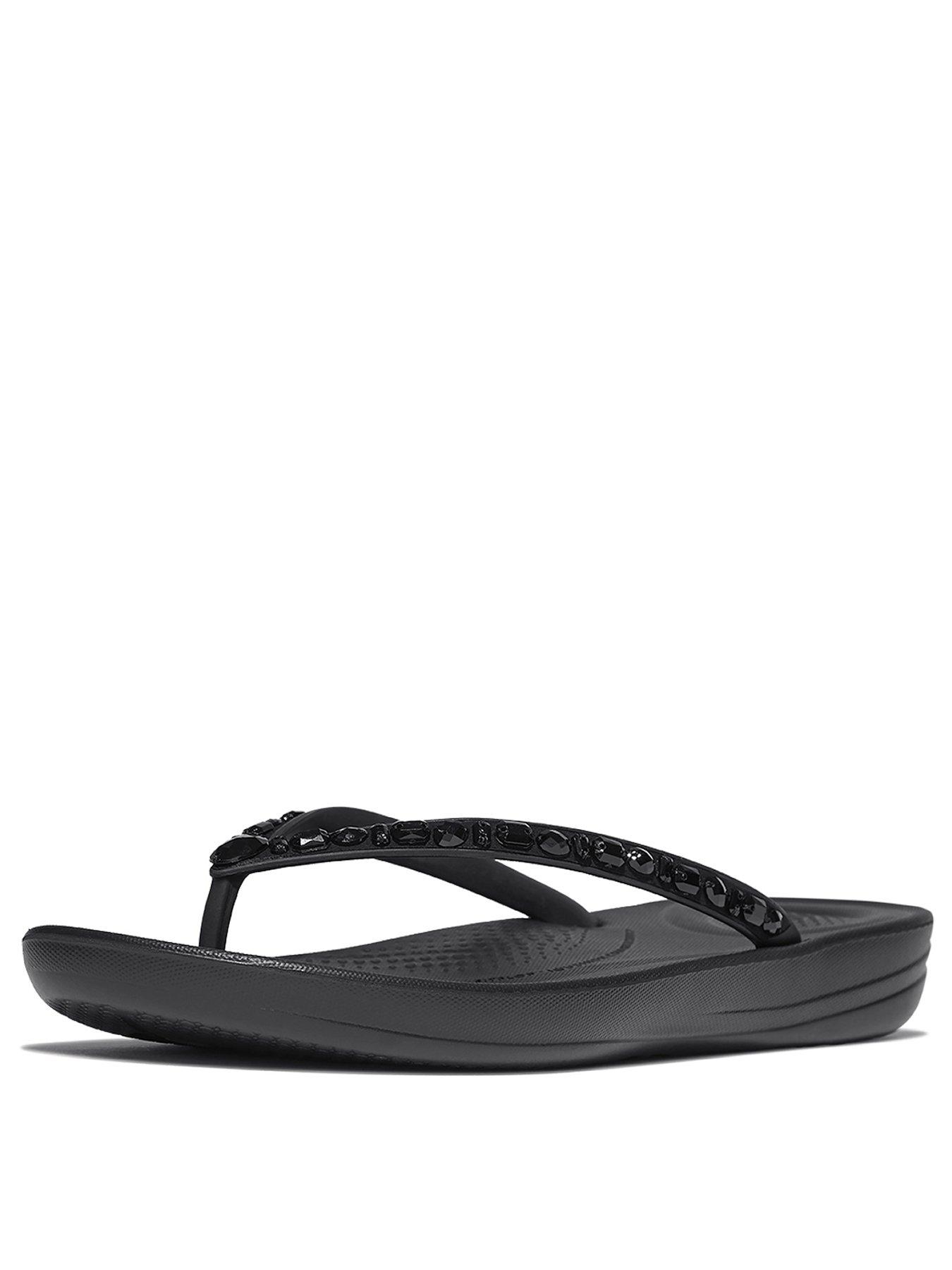  image of fitflop-iqushion-multi-crystal-ergonomic-flip-flops-all-black